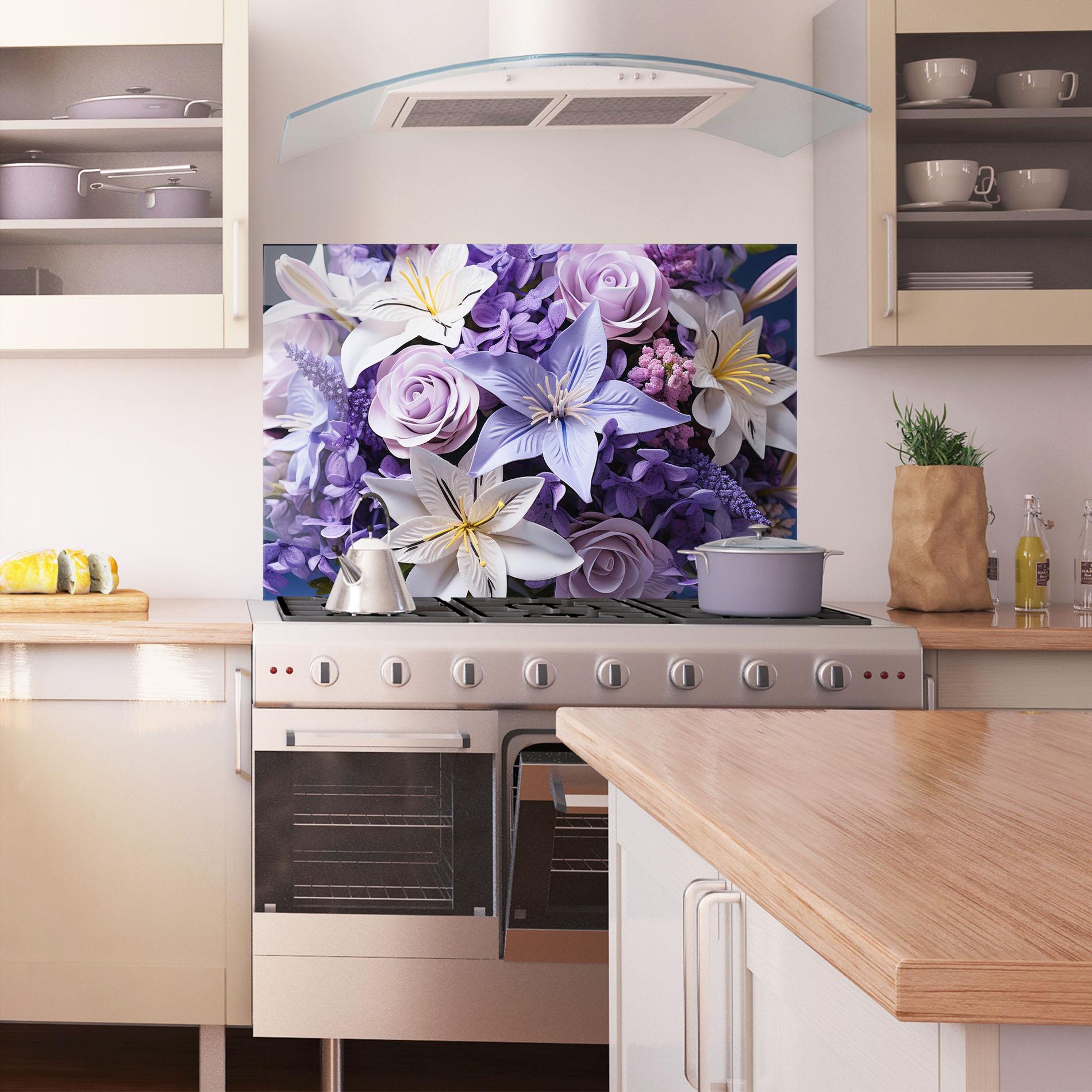 Küchenrückwand Glas Purple Cute Bouquet mockup 1