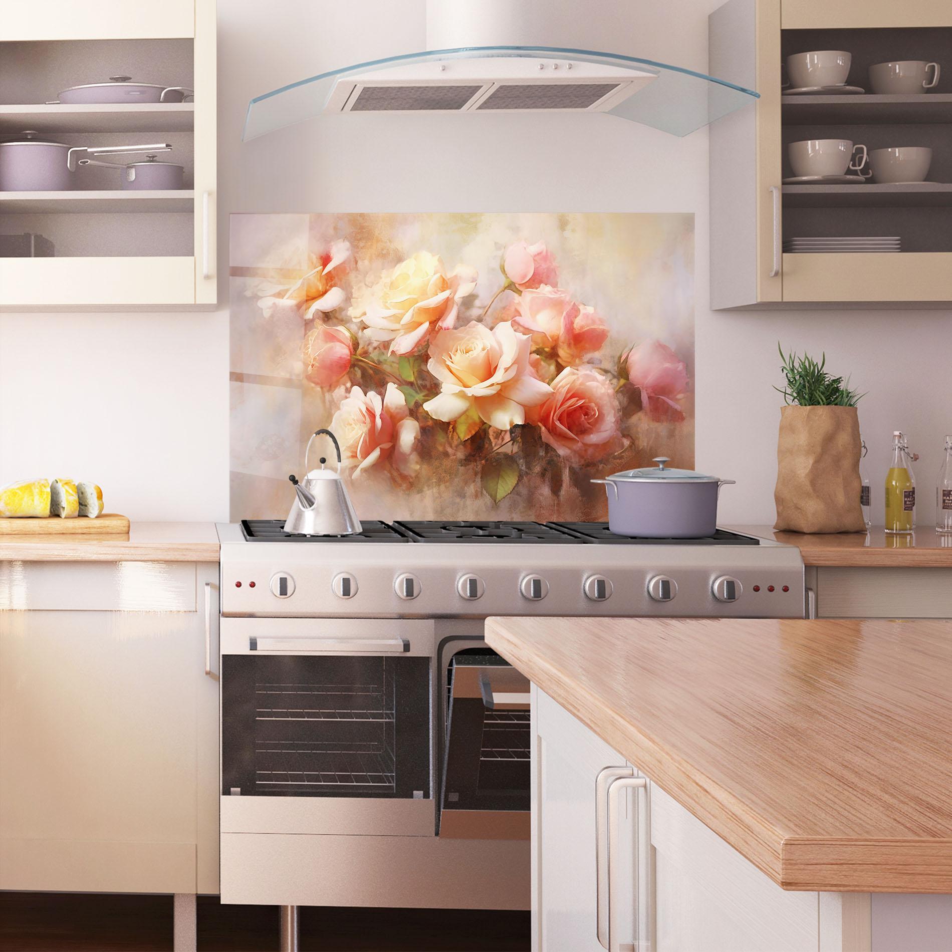 Küchenrückwand Glas Roses Bouquet Painting mockup 1