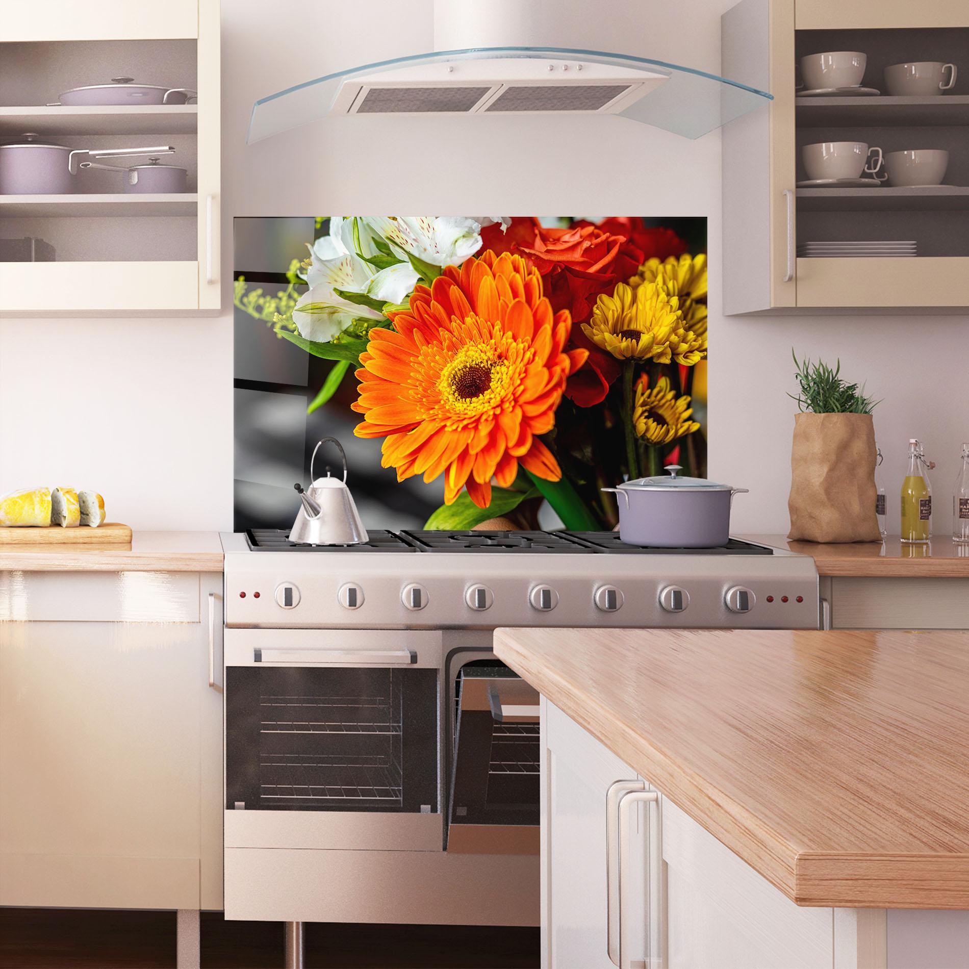 Küchenrückwand Glas Strong Orange Bouquet mockup 1