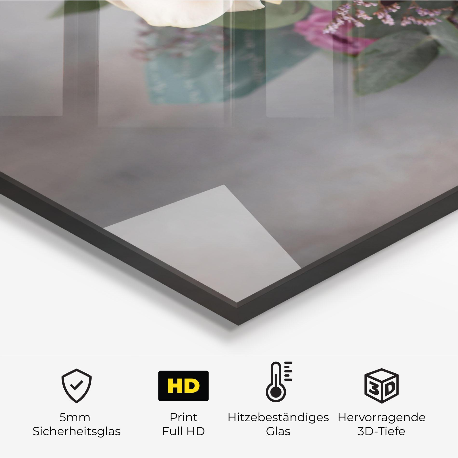 Küchenrückwand Glas Cream Purple Bouquet mockup 2