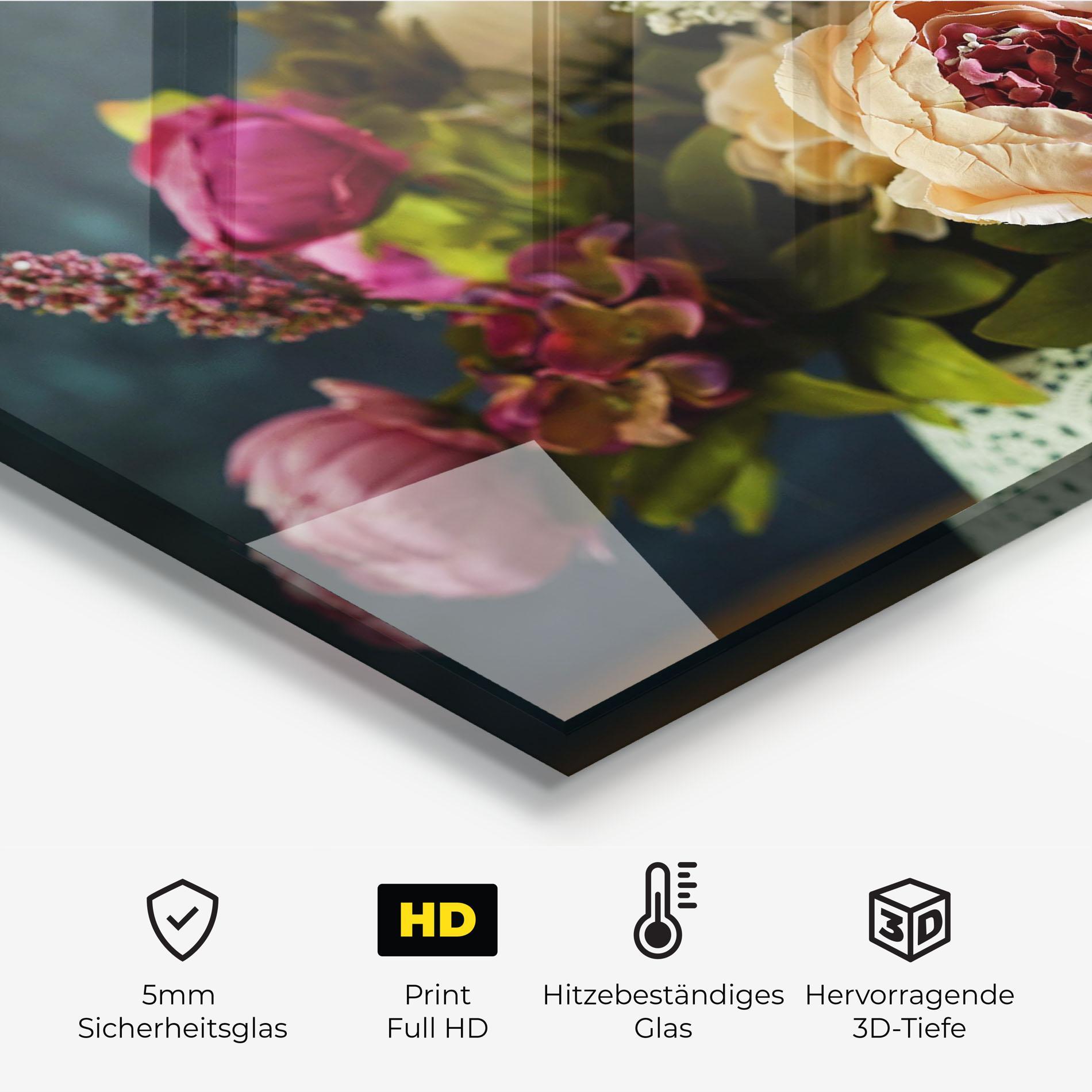 Küchenrückwand Glas Cream Roses Bouquet mockup 2