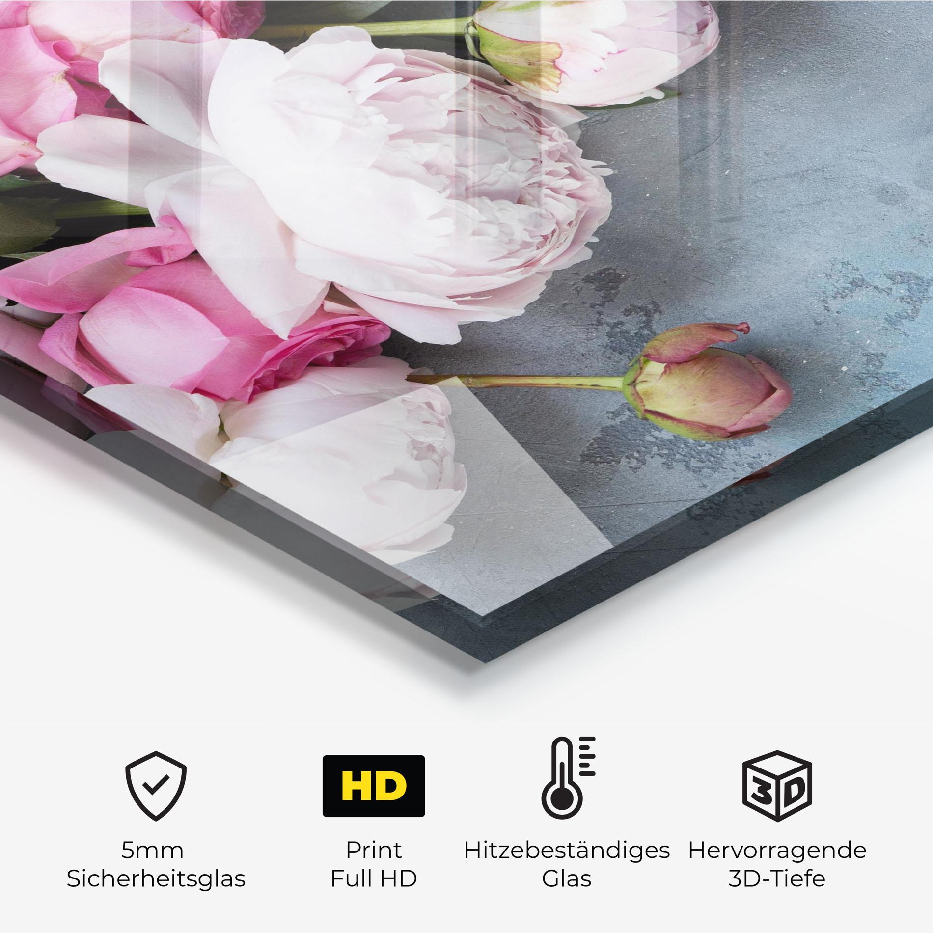 Küchenrückwand Glas Cute Pink Peonies mockup 2