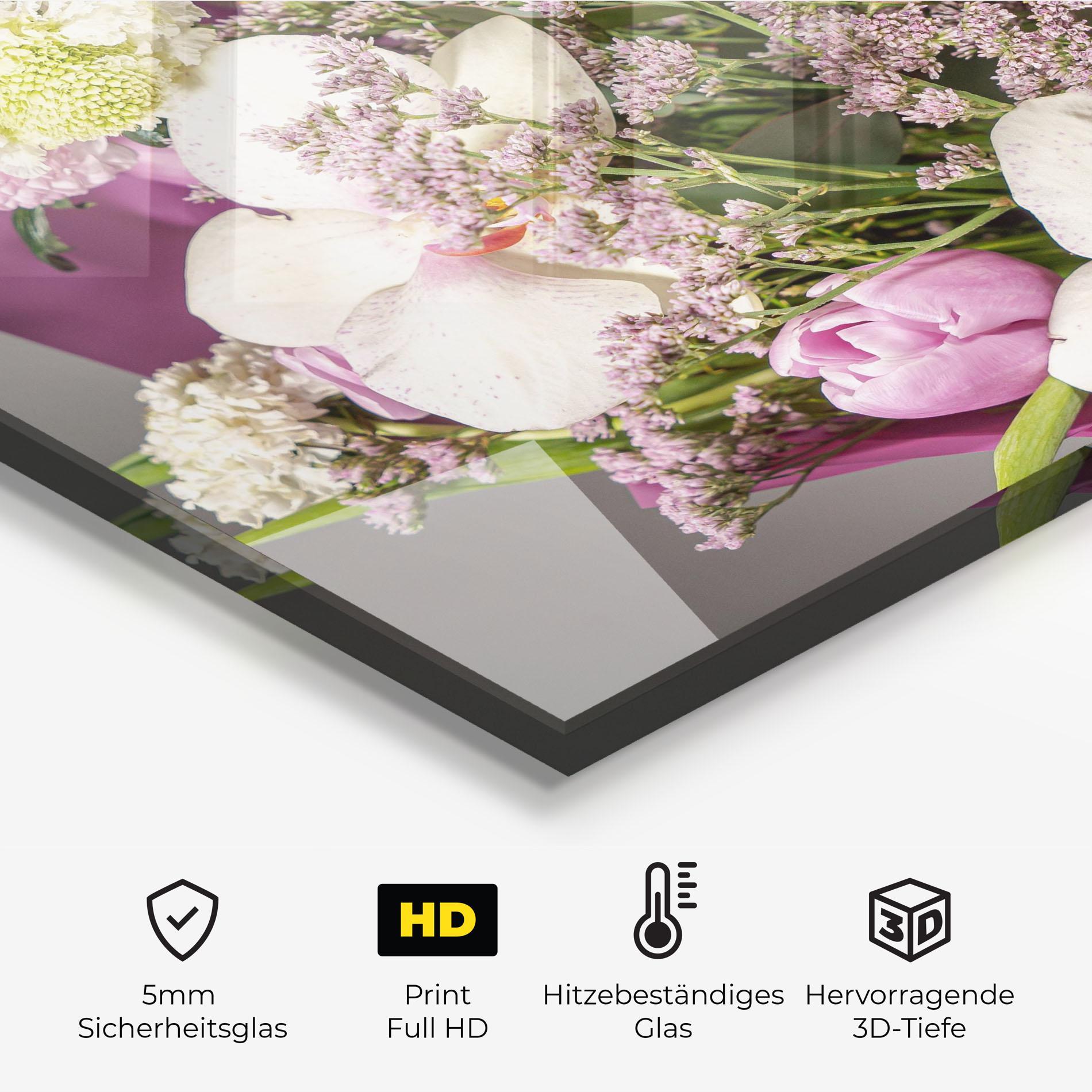 Küchenrückwand Glas Cute Purple Bouquet mockup 2