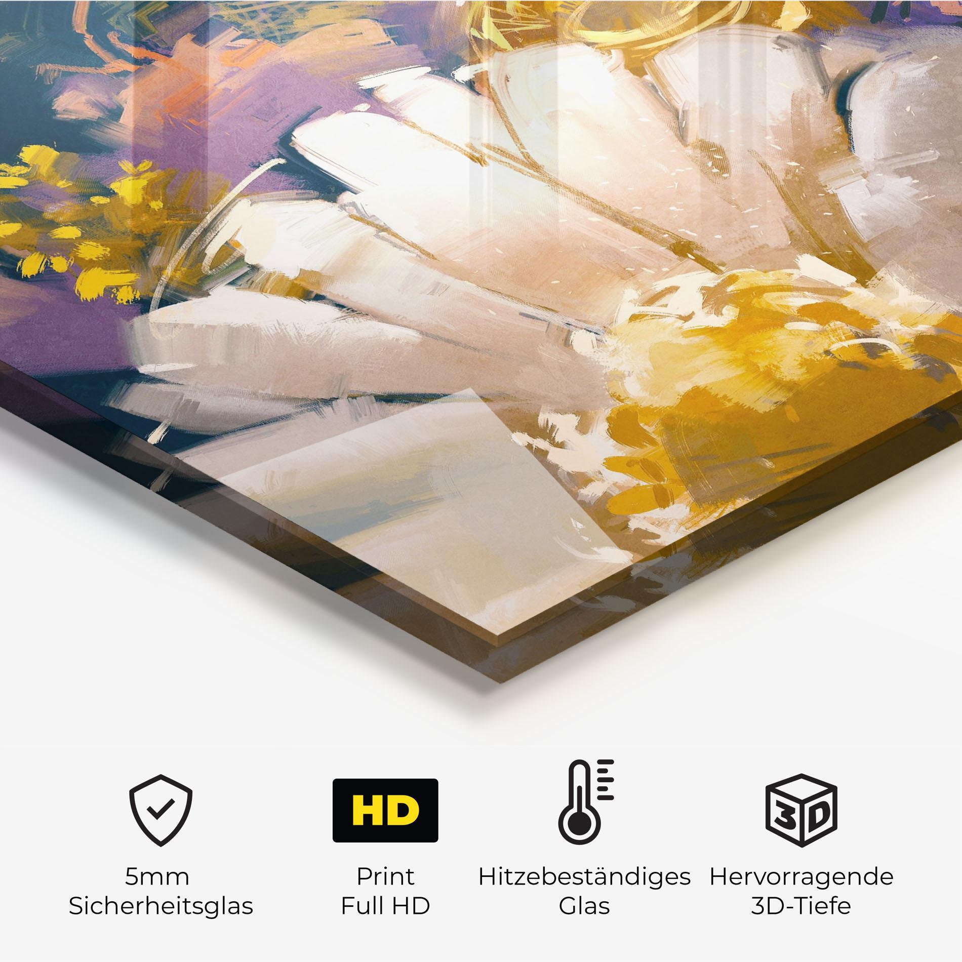 Küchenrückwand Glas Gold Purple Flowers mockup 2