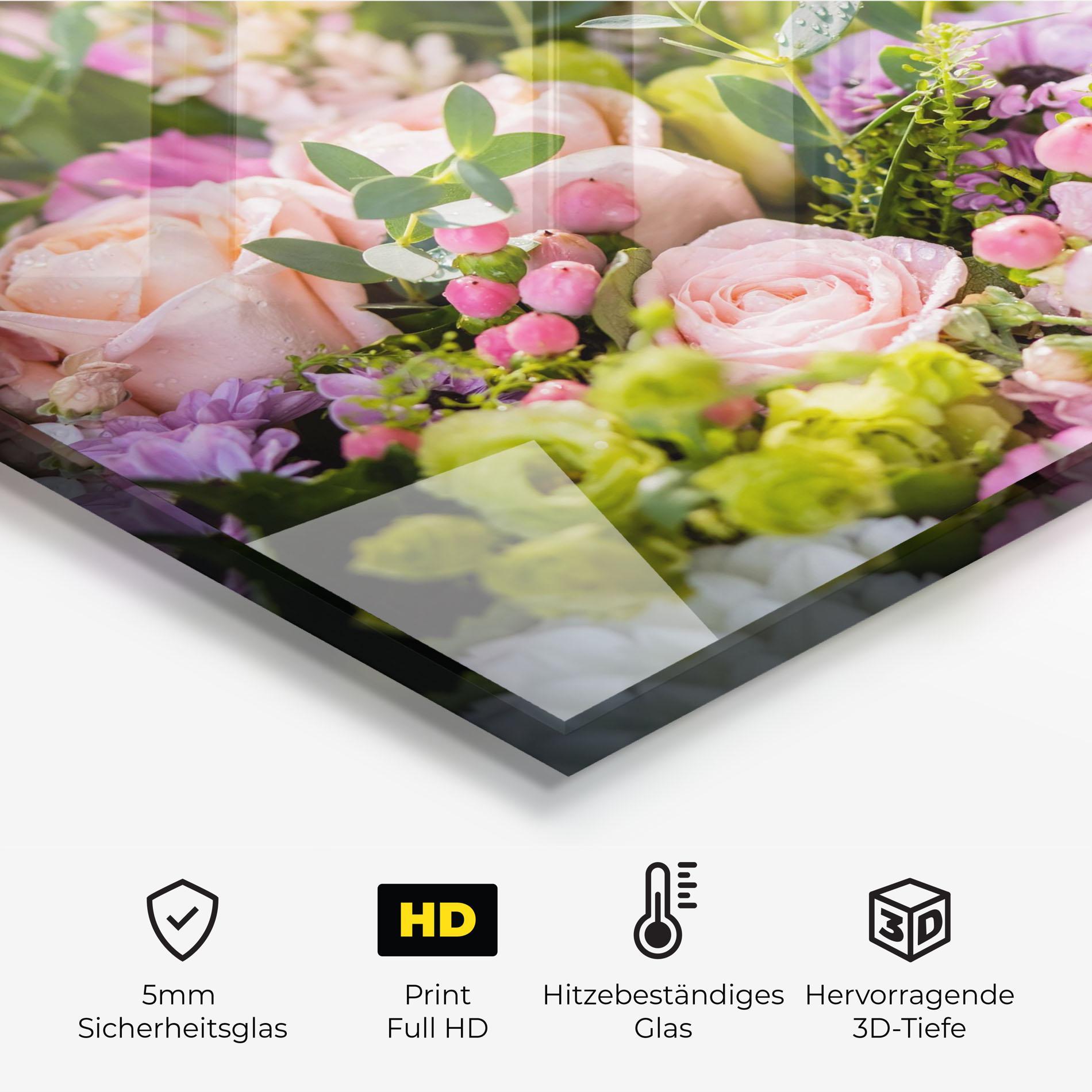 Küchenrückwand Glas Green Pink Bouquet mockup 2