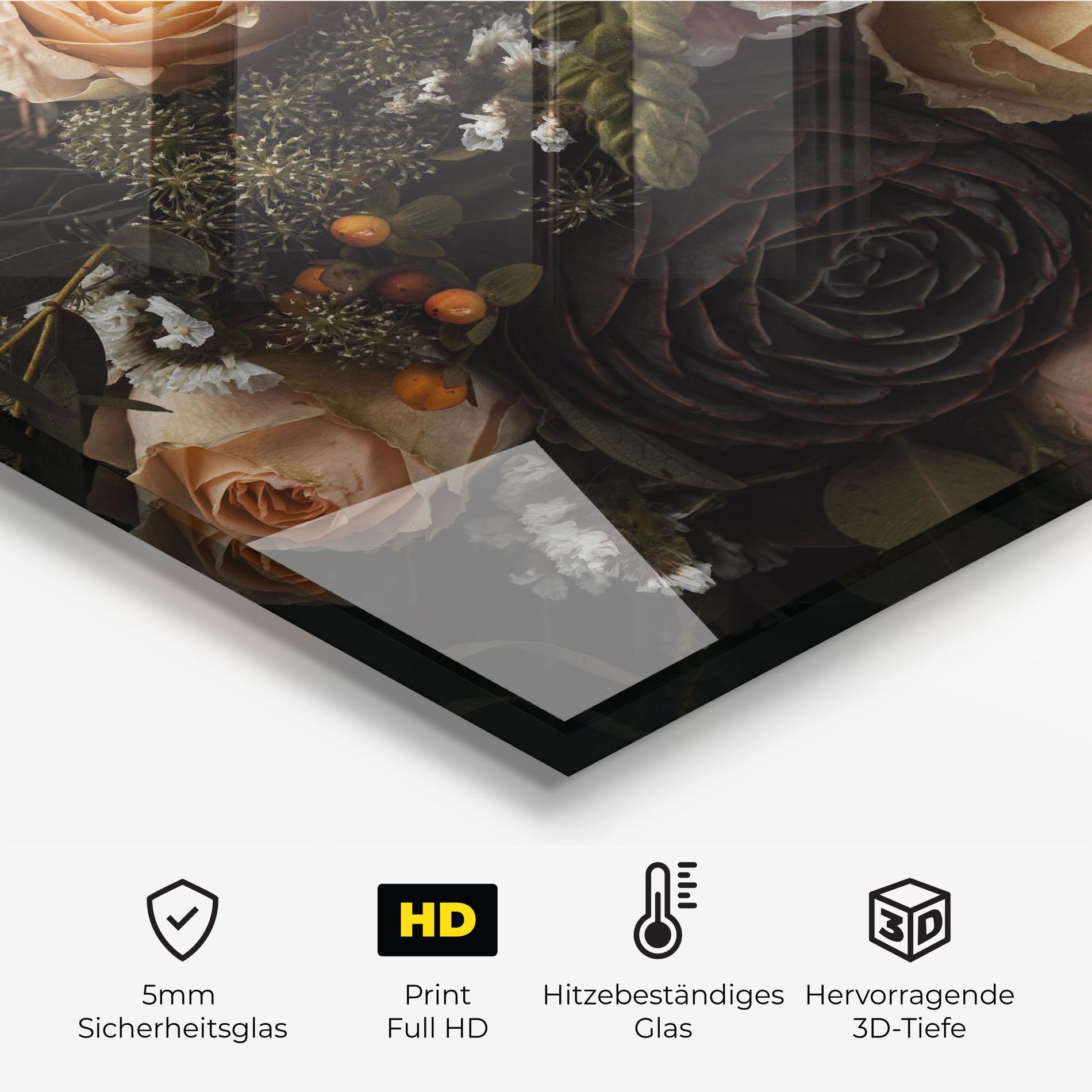 Küchenrückwand Glas Luxurious Black Bouquet mockup 2