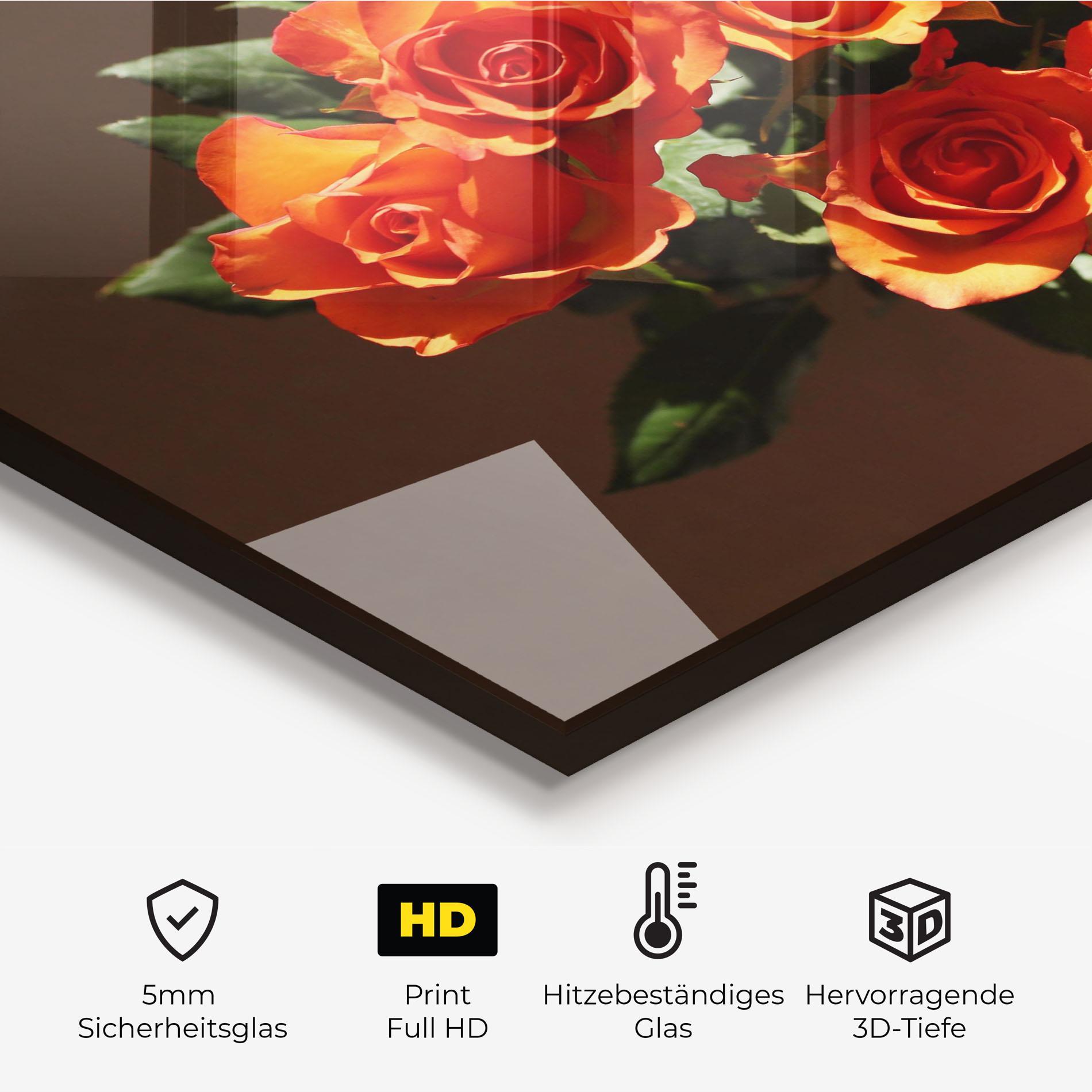 Küchenrückwand Glas Orange Roses Bouquet mockup 2
