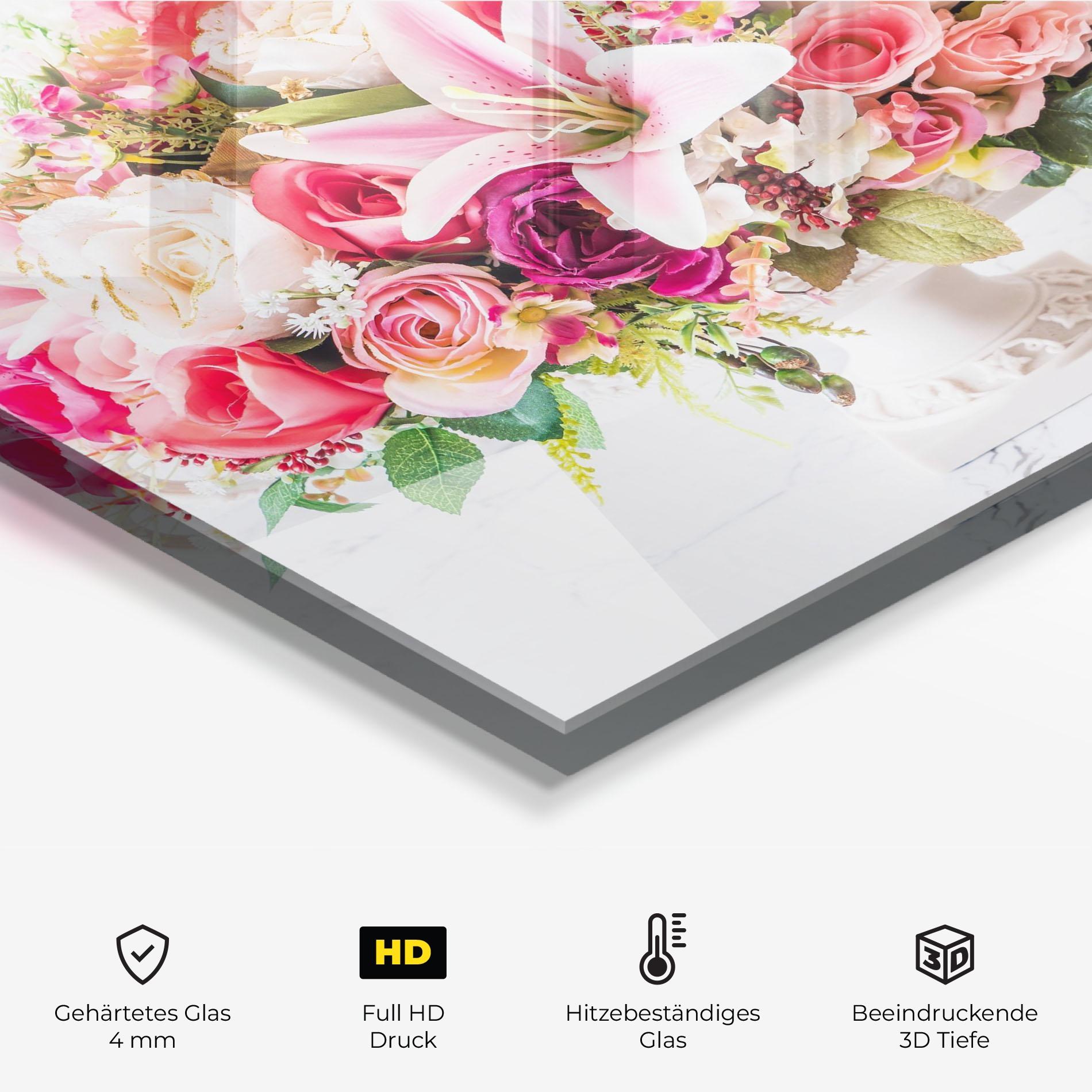 Küchenrückwand Glas Bouquet Flowers Vase mockup 2