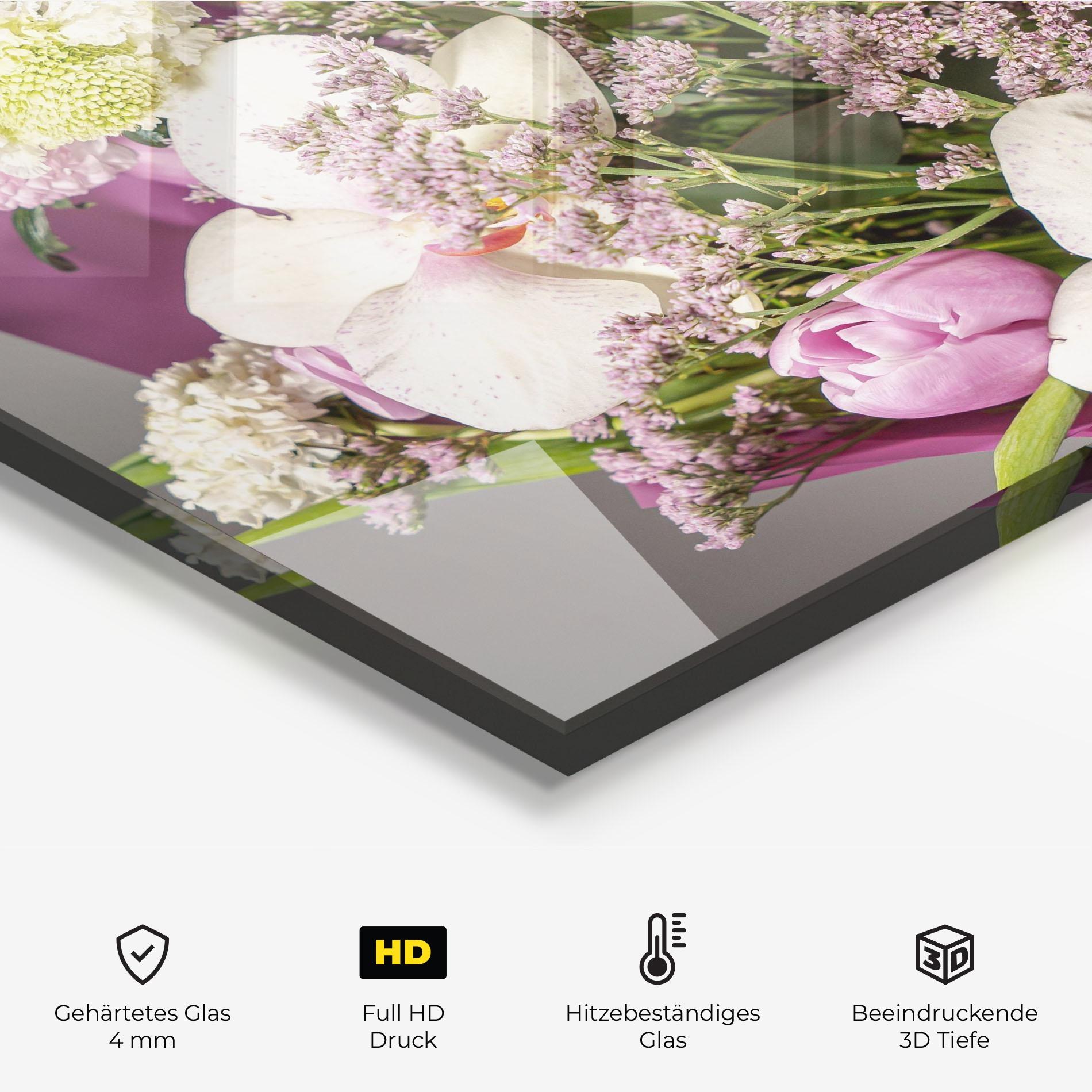 Küchenrückwand Glas Cute Purple Bouquet mockup 2