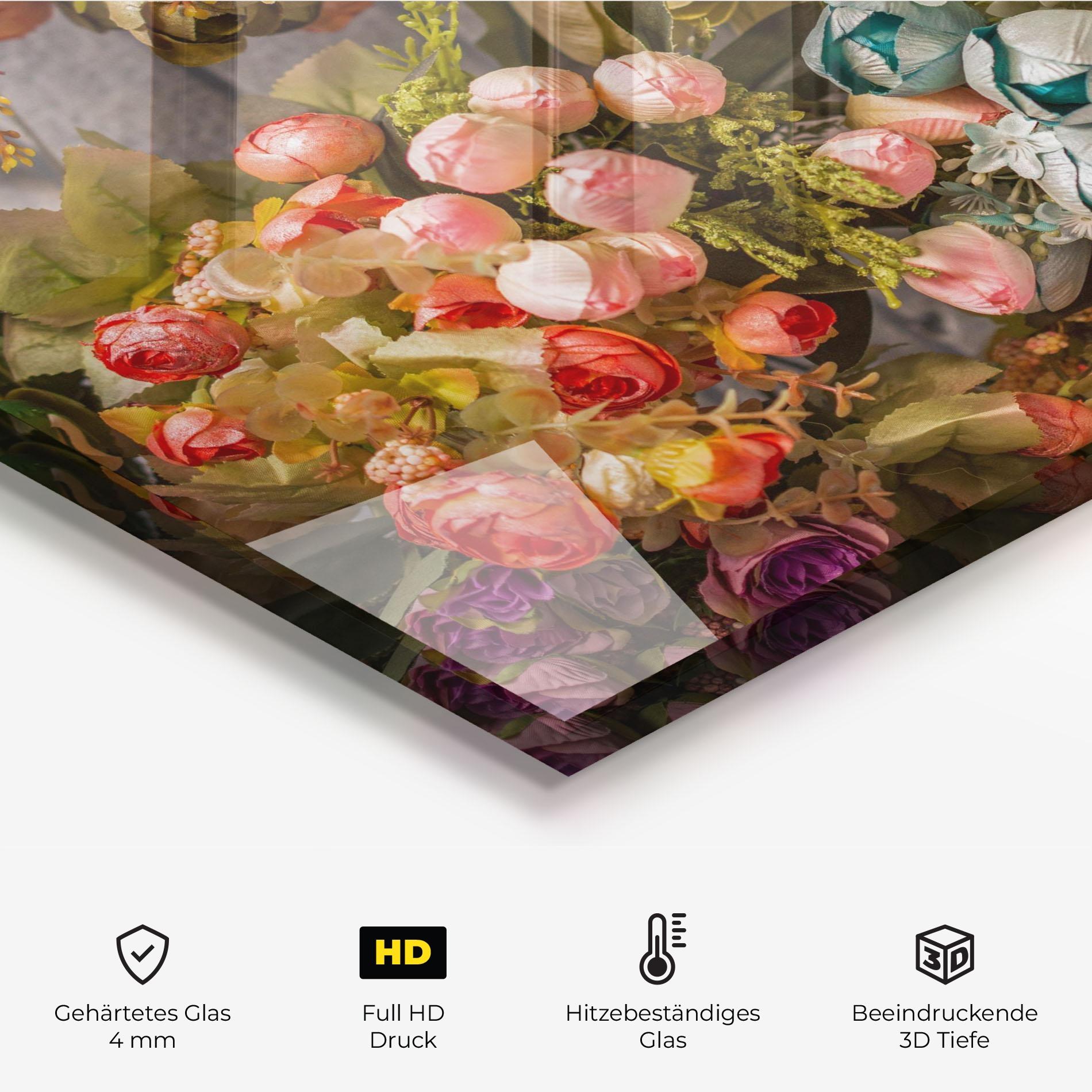 Küchenrückwand Glas Fake Flowers Wall mockup 2