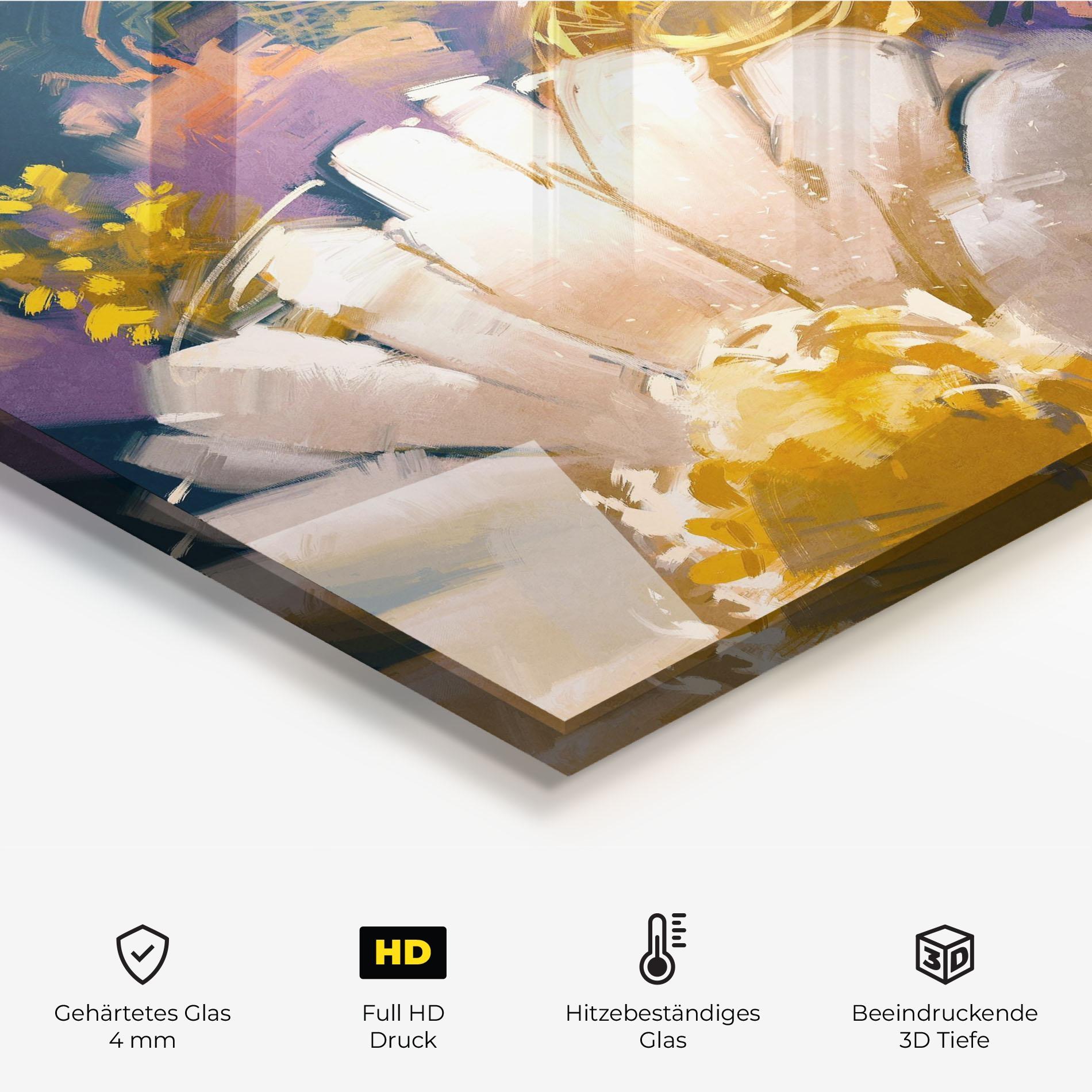 Küchenrückwand Glas Gold Purple Flowers mockup 2