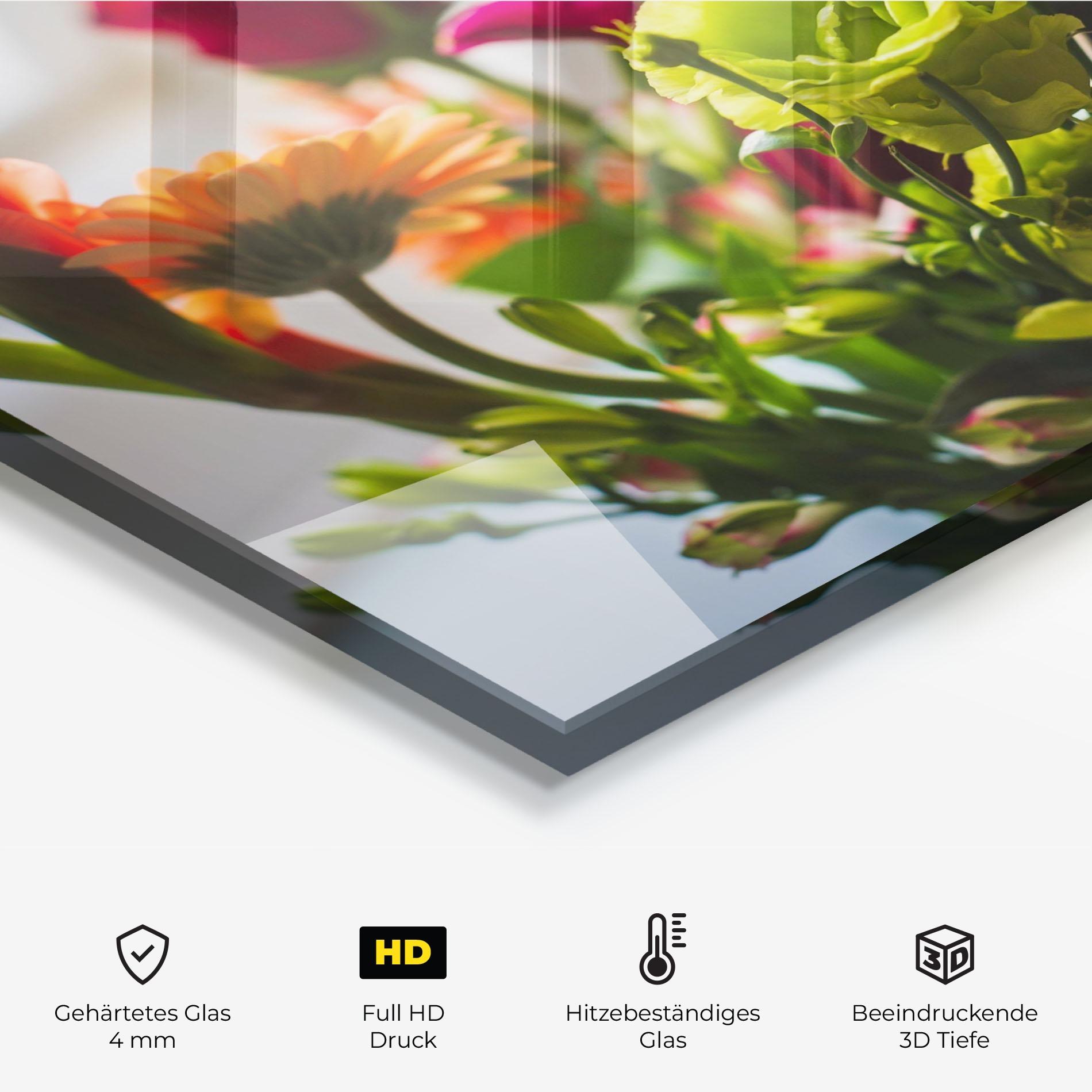 Küchenrückwand Glas Green Flowers Bouquet mockup 2