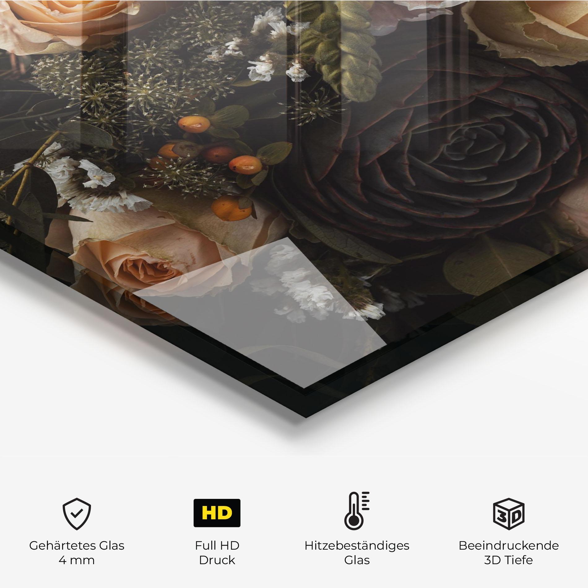 Küchenrückwand Glas Luxurious Black Bouquet mockup 2