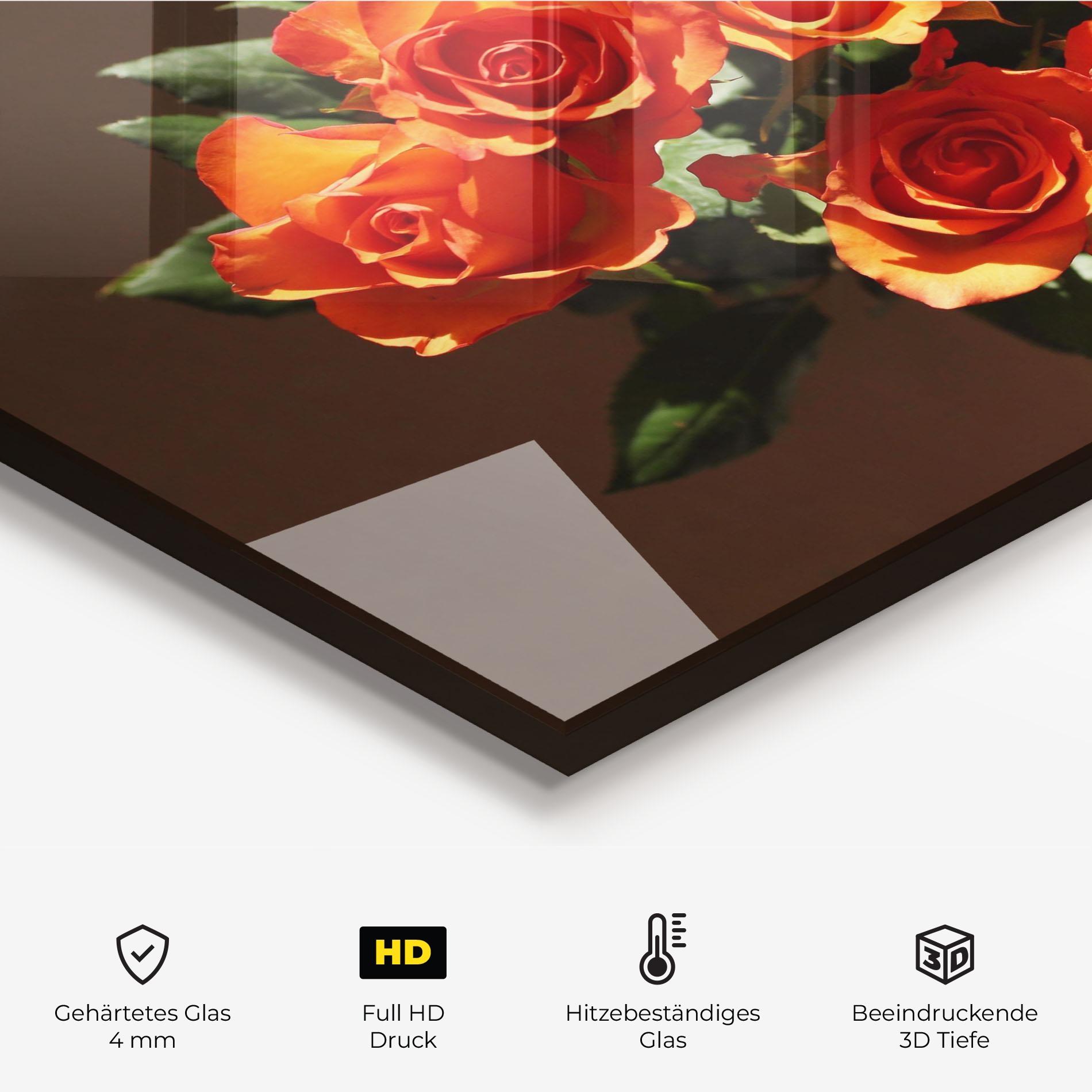 Küchenrückwand Glas Orange Roses Bouquet mockup 2