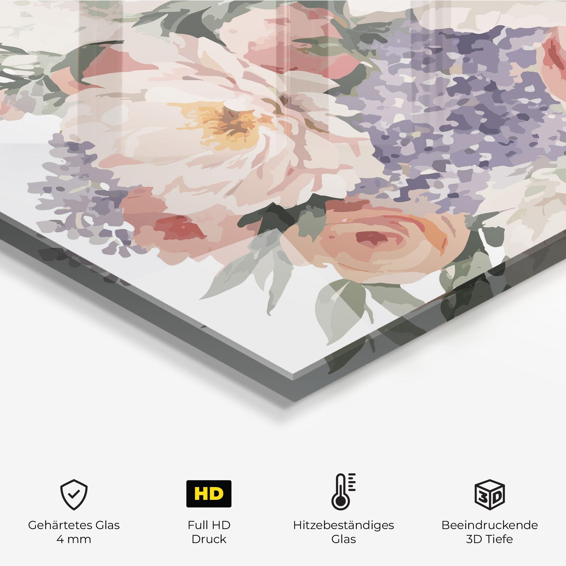 Küchenrückwand Glas Pretty Watercolor Bouquet mockup 2