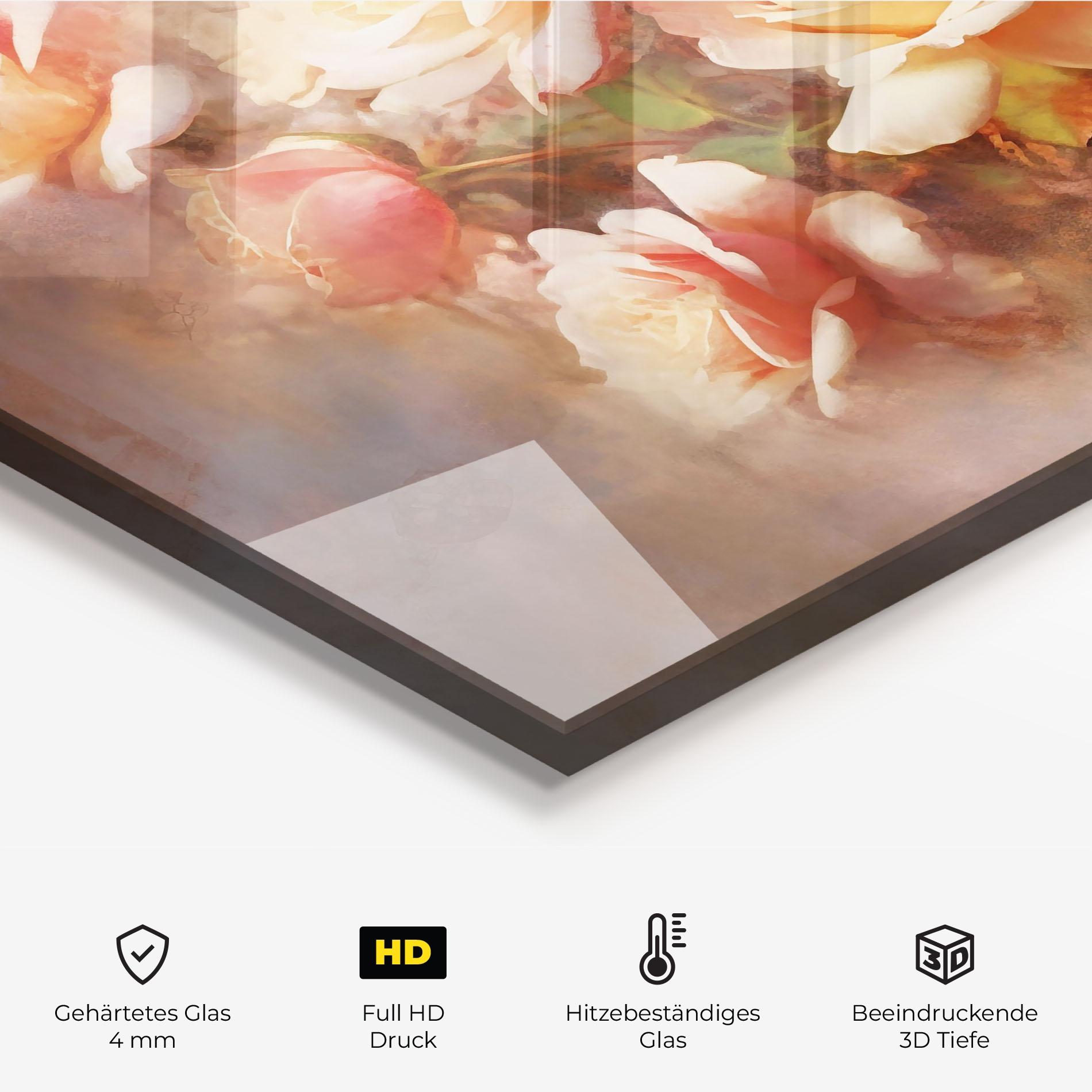 Küchenrückwand Glas Roses Bouquet Painting mockup 2