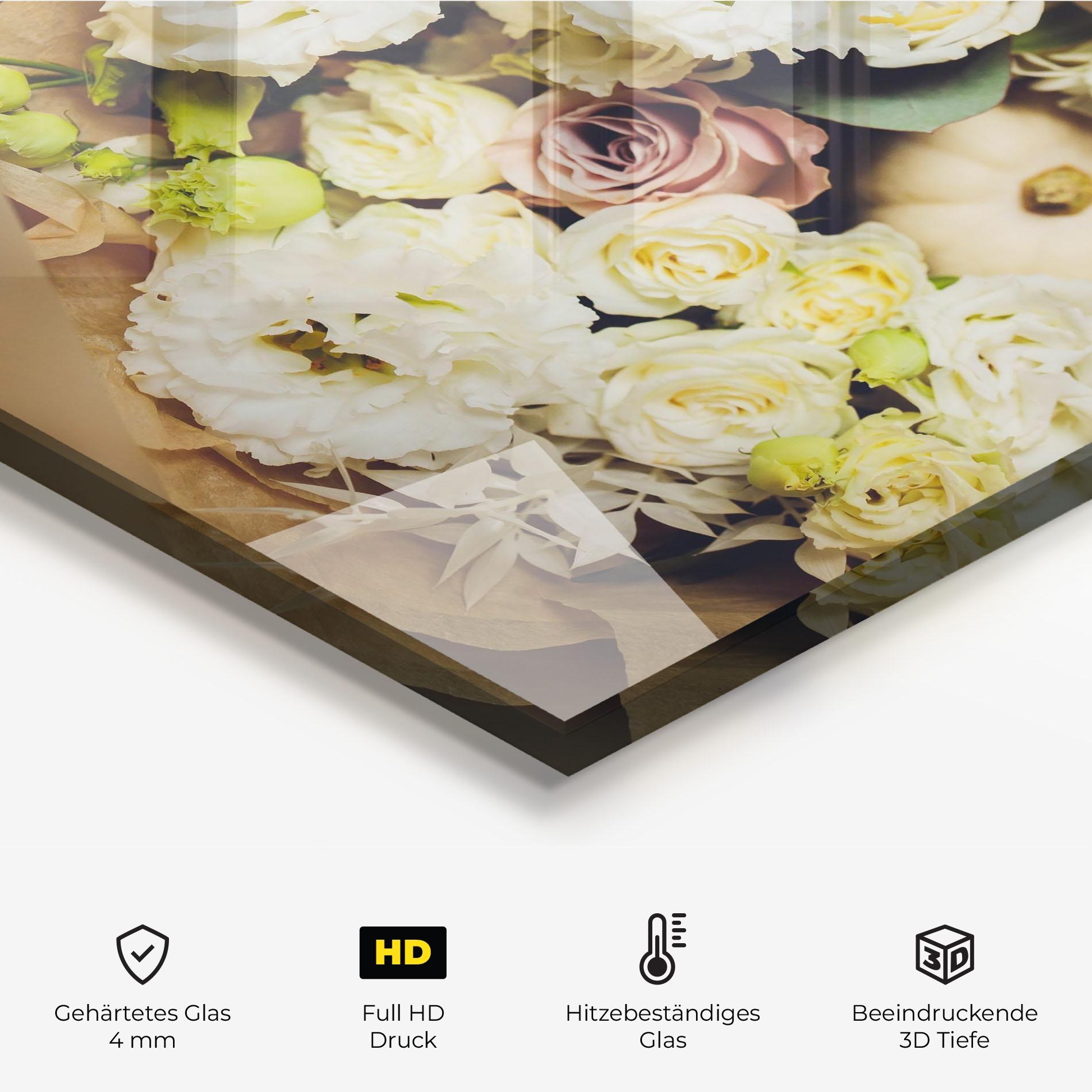 Küchenrückwand Glas White Flowers Bouquet mockup 2