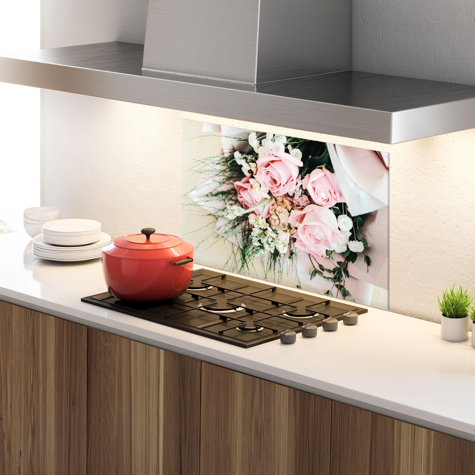 Küchenrückwand Glas Baby Pink Bouquet mockup 4