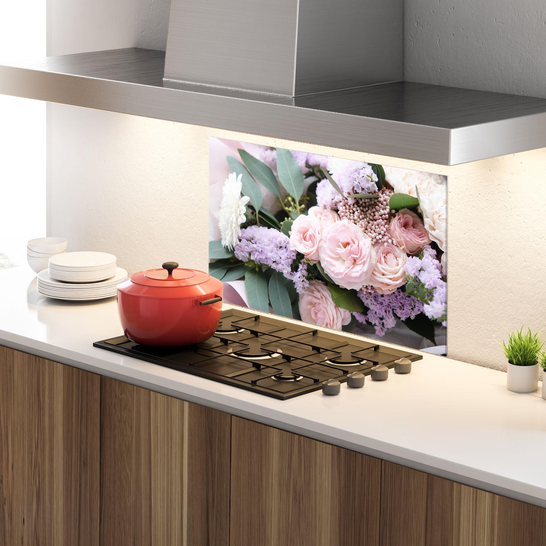 Küchenrückwand Glas Beautiful Pink Roses mockup 4
