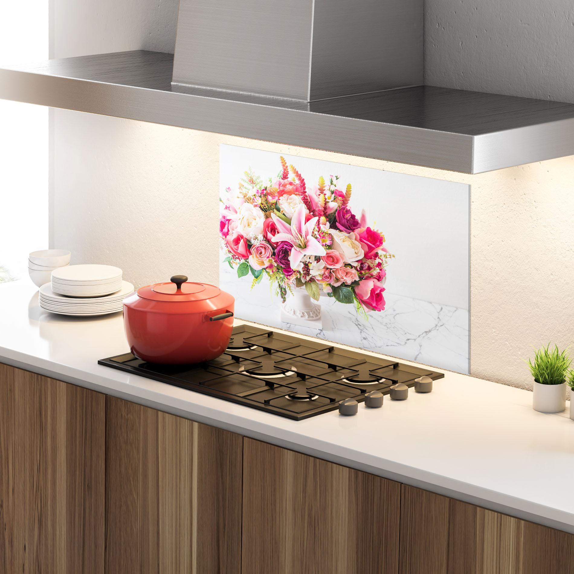 Küchenrückwand Glas Bouquet Flowers Vase mockup 4