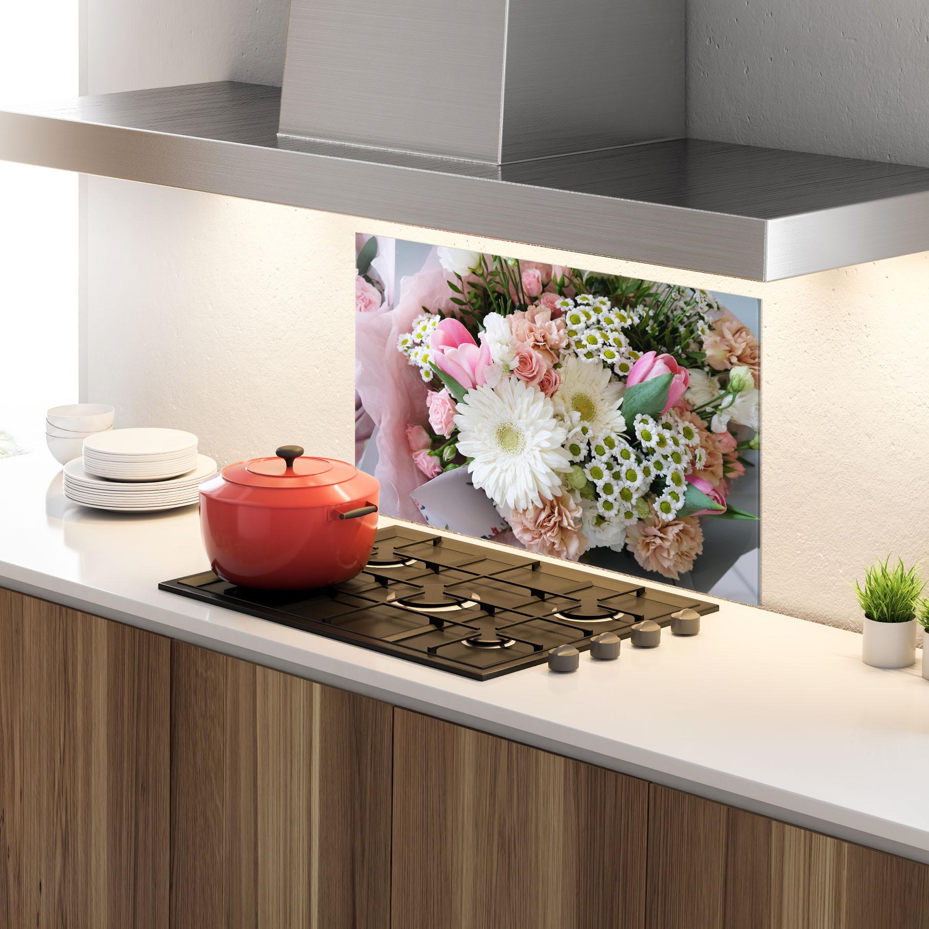 Küchenrückwand Glas Flower Mix Bouquet mockup 4