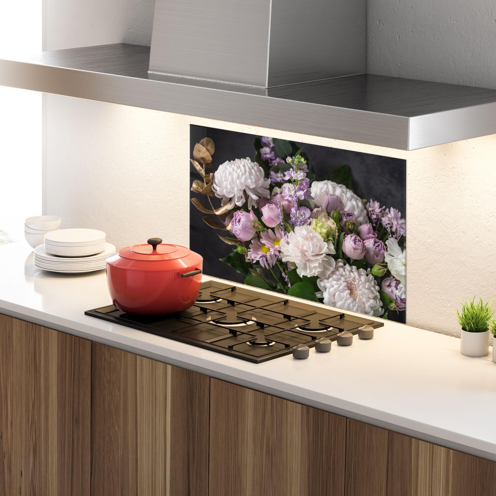 Küchenrückwand Glas Pastel Purple Bouquet mockup 4