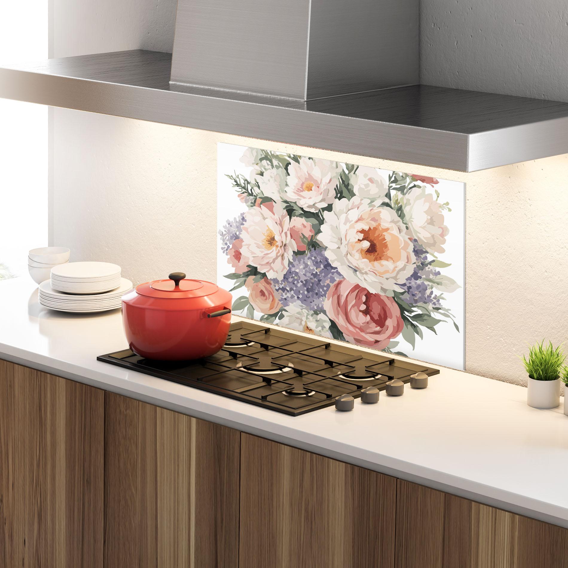 Küchenrückwand Glas Pretty Watercolor Bouquet mockup 4