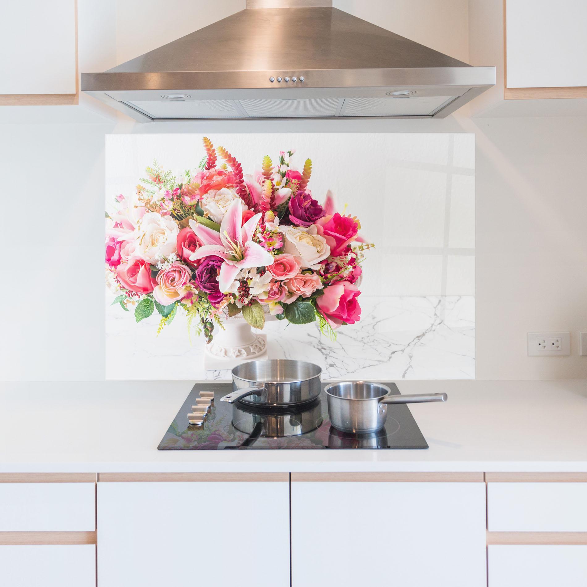 Küchenrückwand Glas Bouquet Flowers Vase mockup 5