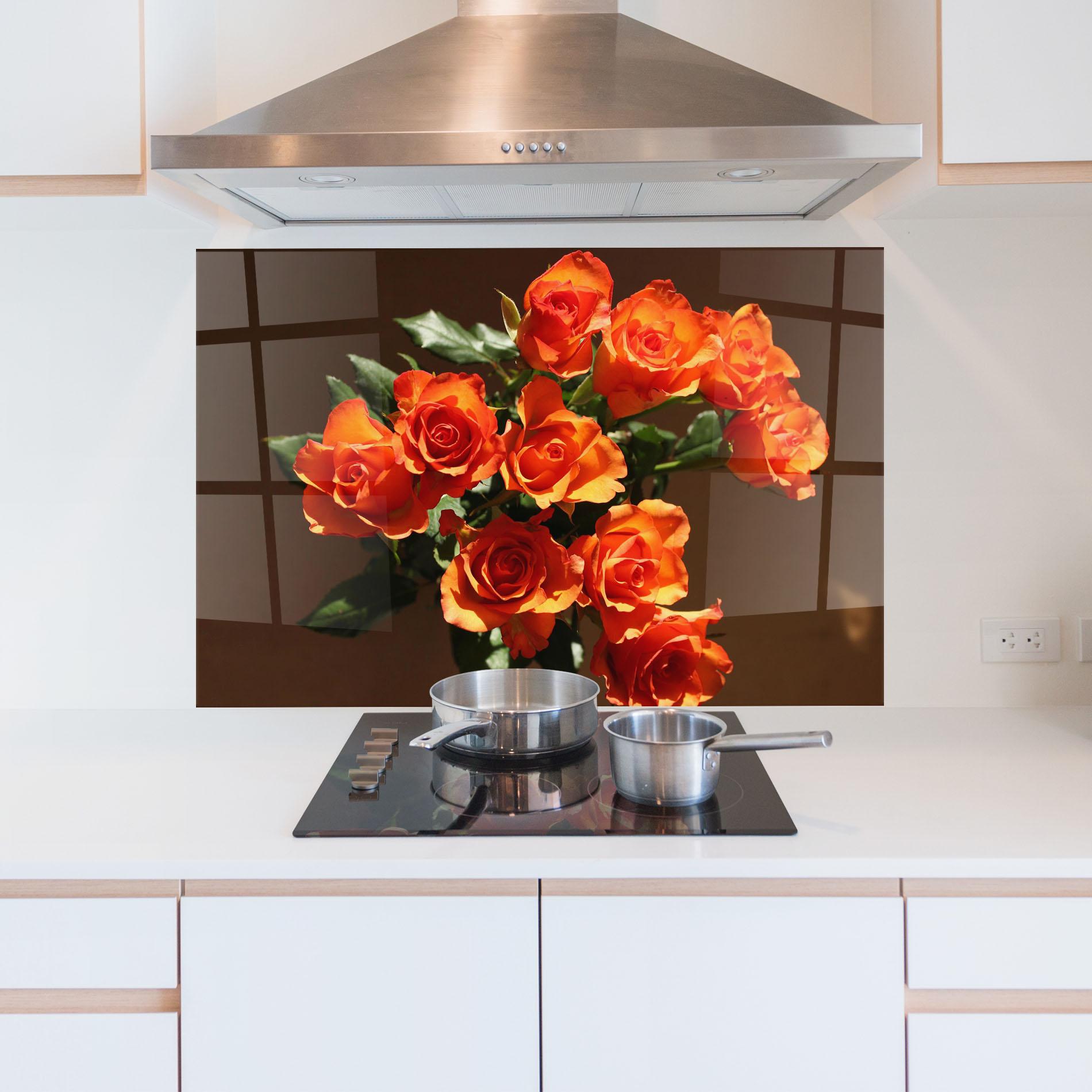Küchenrückwand Glas Orange Roses Bouquet mockup 5