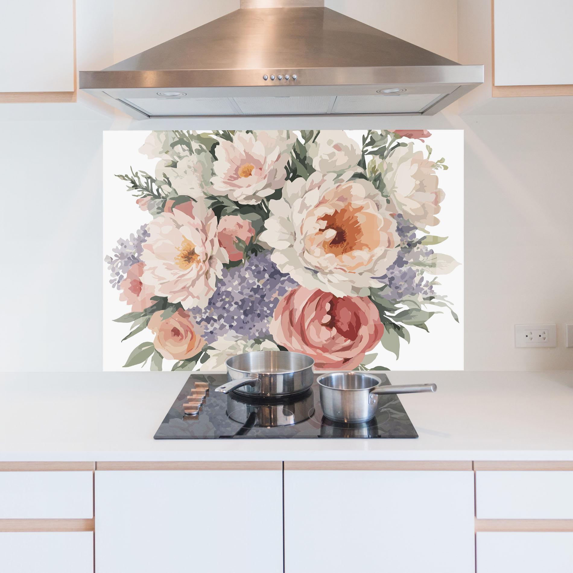 Küchenrückwand Glas Pretty Watercolor Bouquet mockup 5
