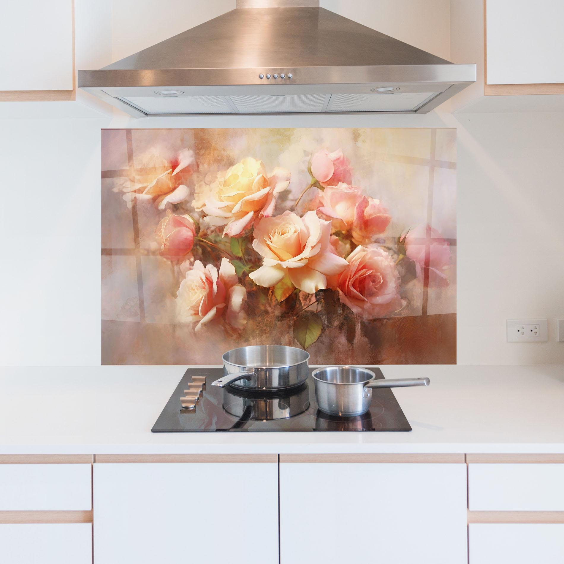 Küchenrückwand Glas Roses Bouquet Painting mockup 5
