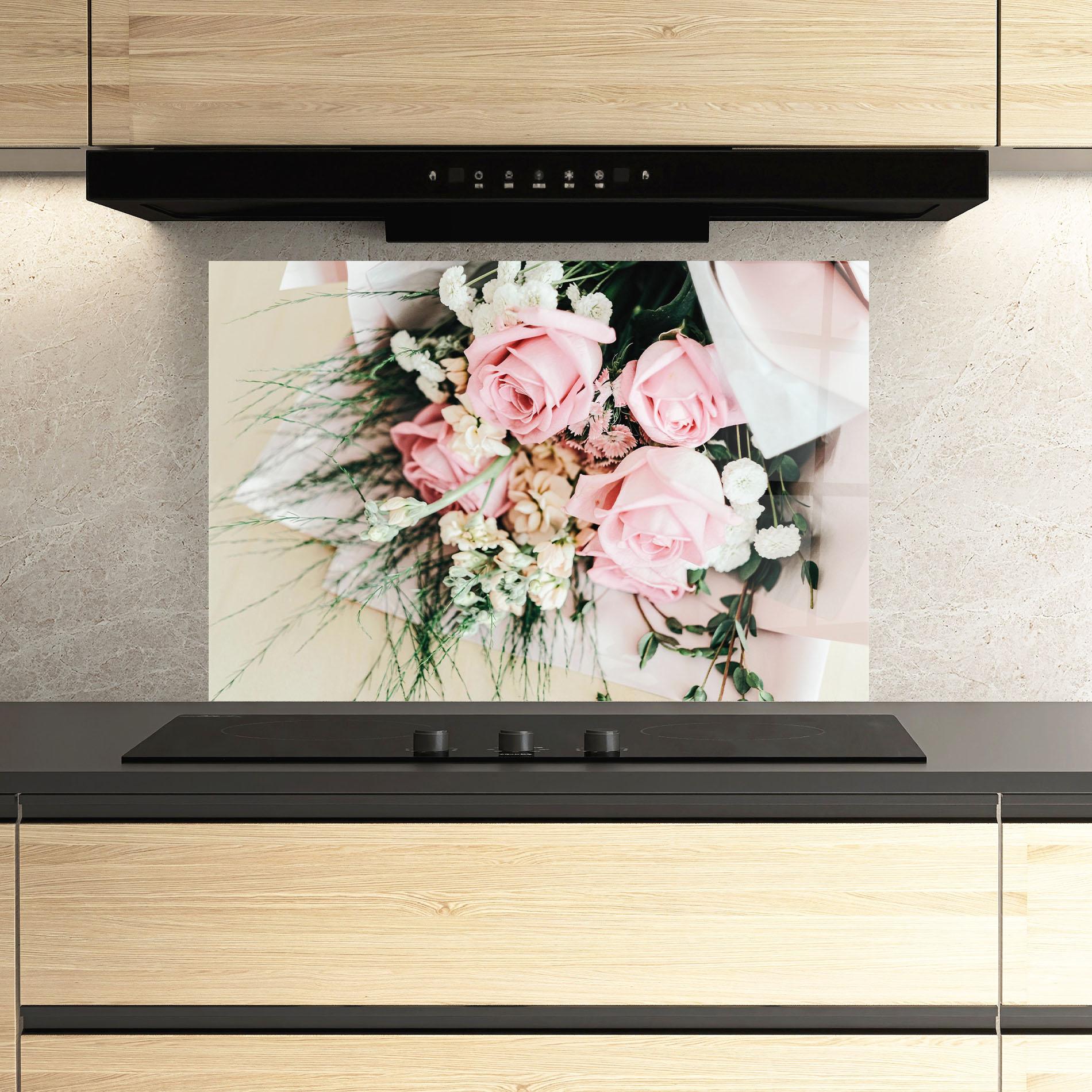 Küchenrückwand Glas Baby Pink Bouquet mockup 3