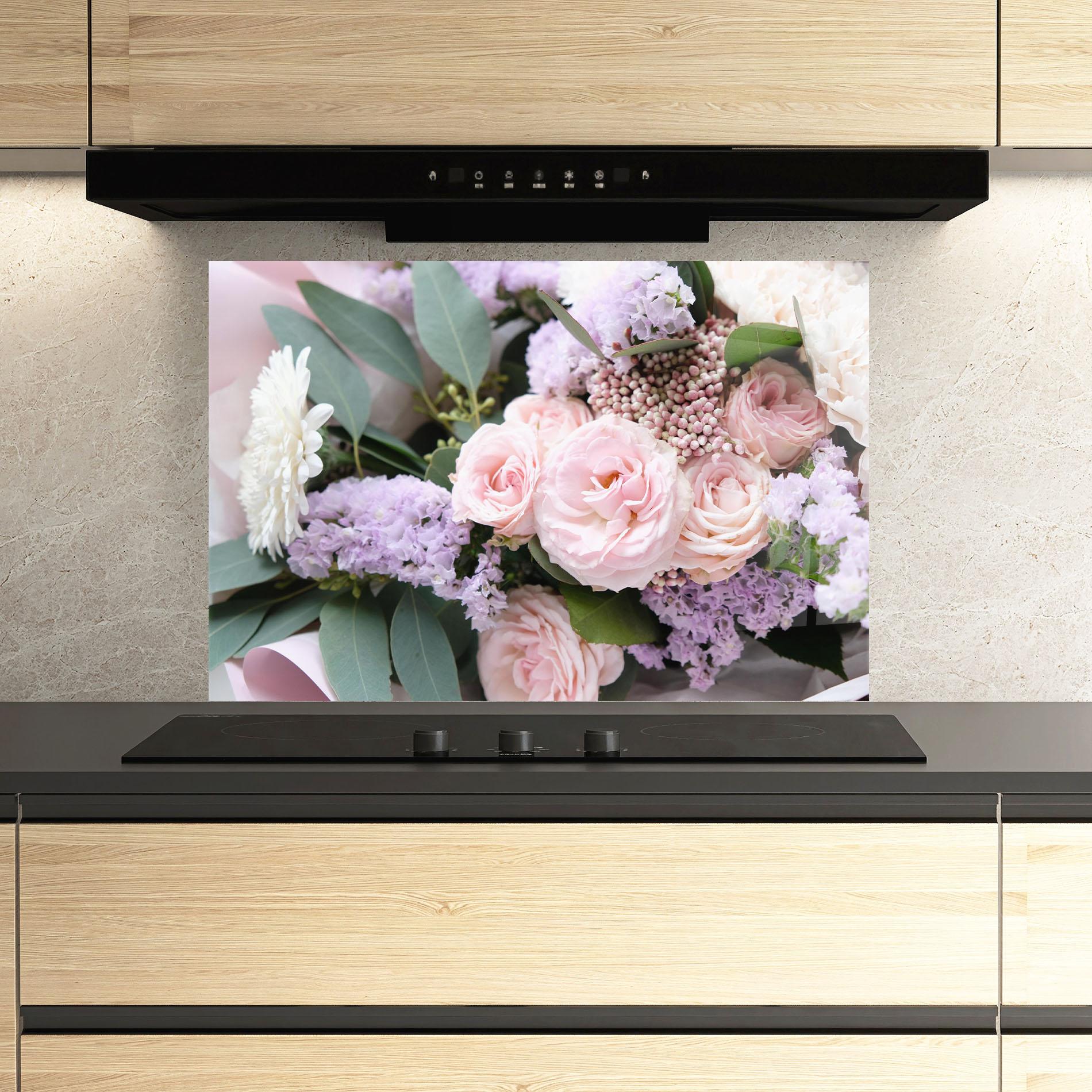 Küchenrückwand Glas Beautiful Pink Roses mockup 3