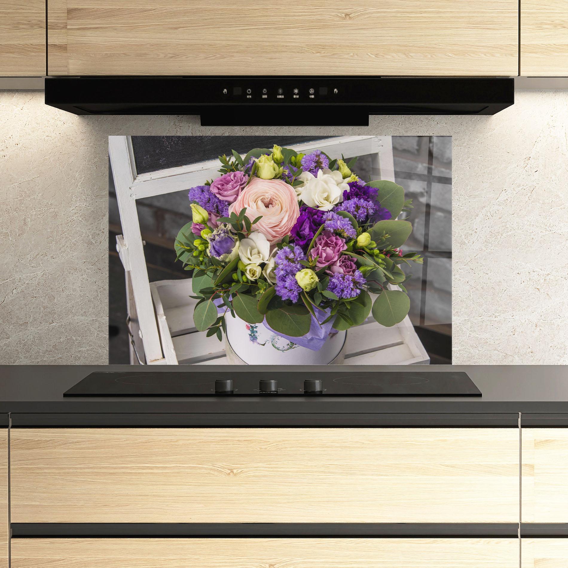 Küchenrückwand Glas Big Pink Rose Bouquet mockup 3
