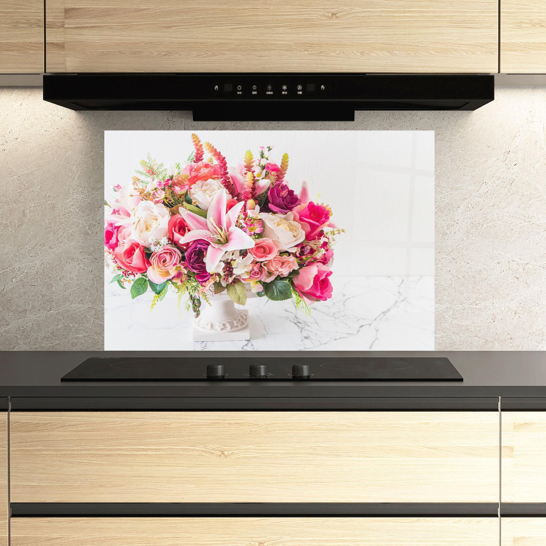 Küchenrückwand Glas Bouquet Flowers Vase mockup 3
