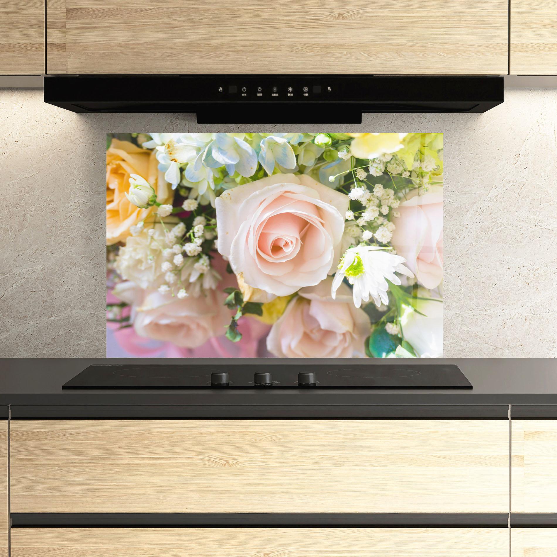 Küchenrückwand Glas Light Pink Bouquet mockup 3