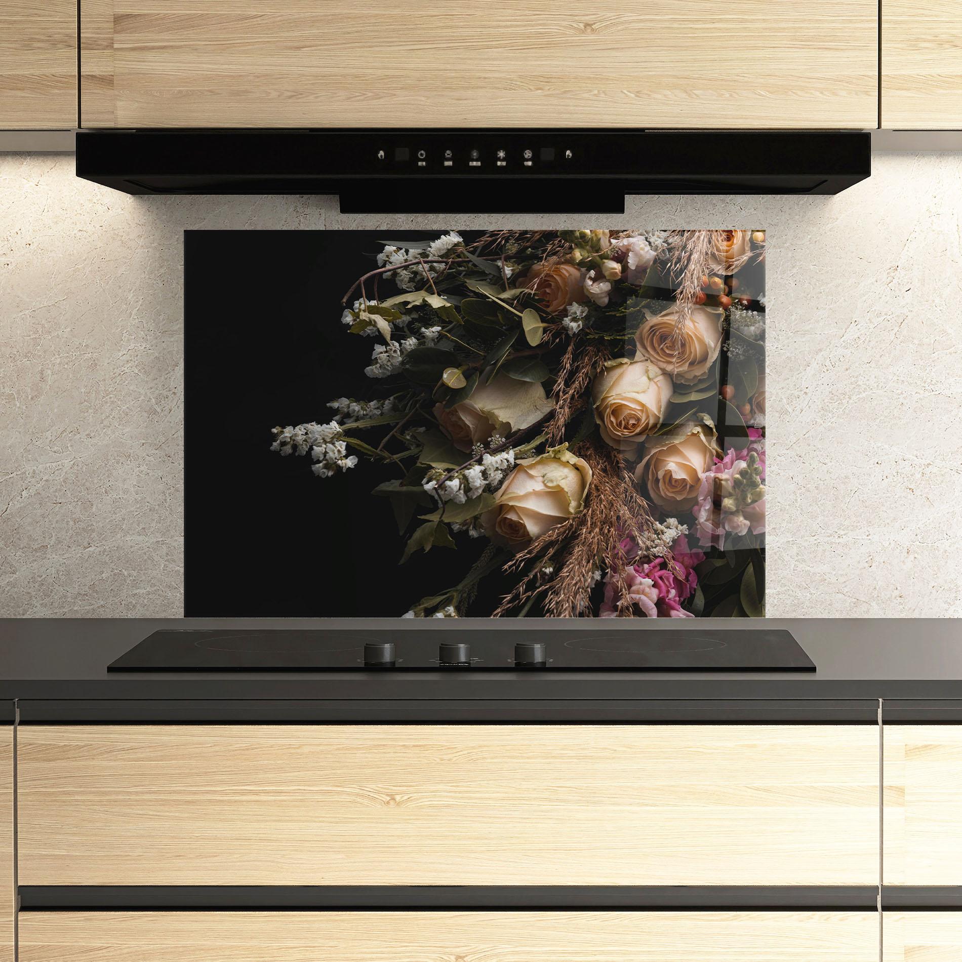 Küchenrückwand Glas Luxurious Cream Bouquet mockup 3
