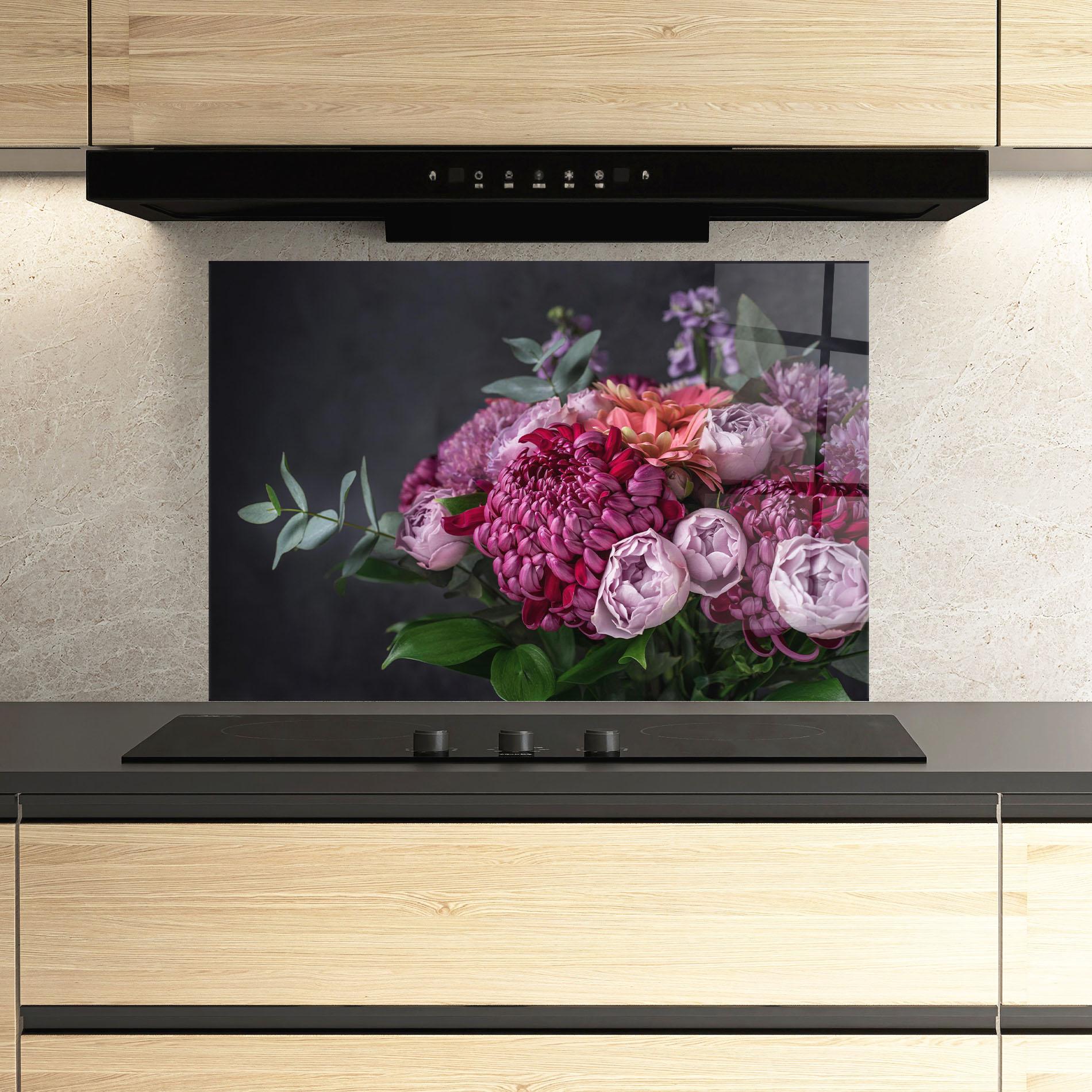 Küchenrückwand Glas Mix Purple Bouquet mockup 3