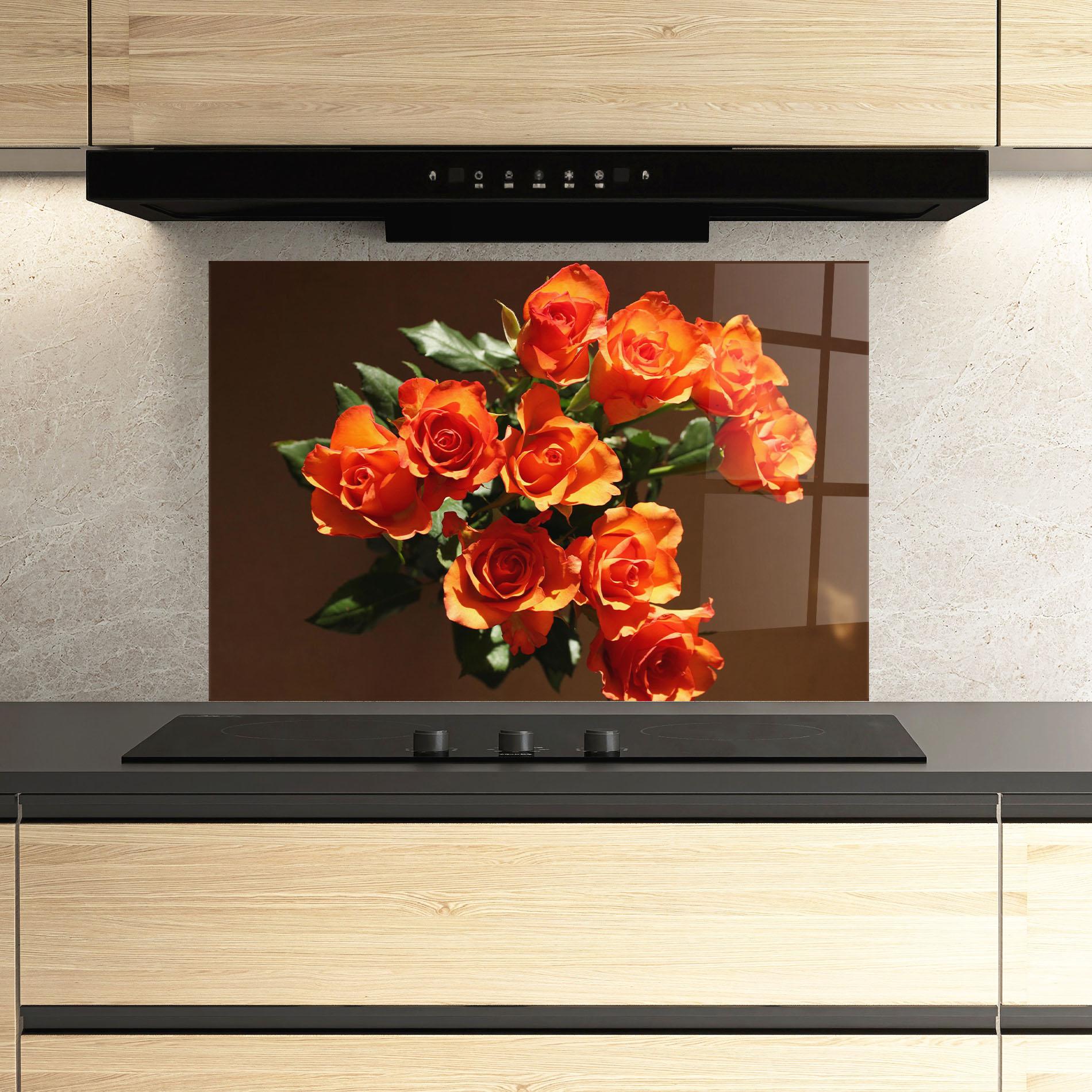Küchenrückwand Glas Orange Roses Bouquet mockup 3