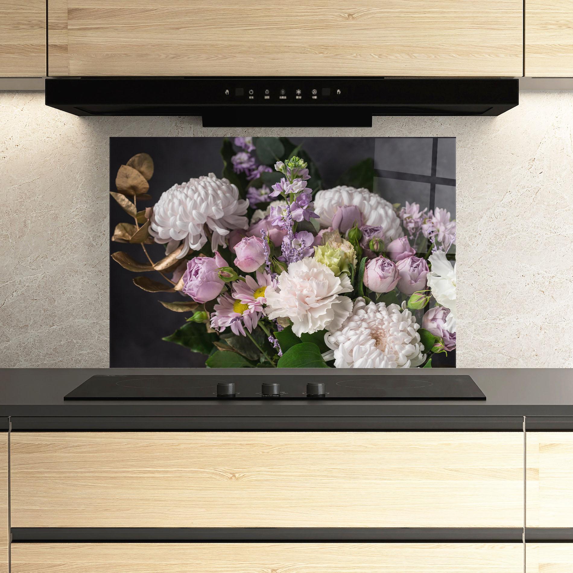 Küchenrückwand Glas Pastel Purple Bouquet mockup 3
