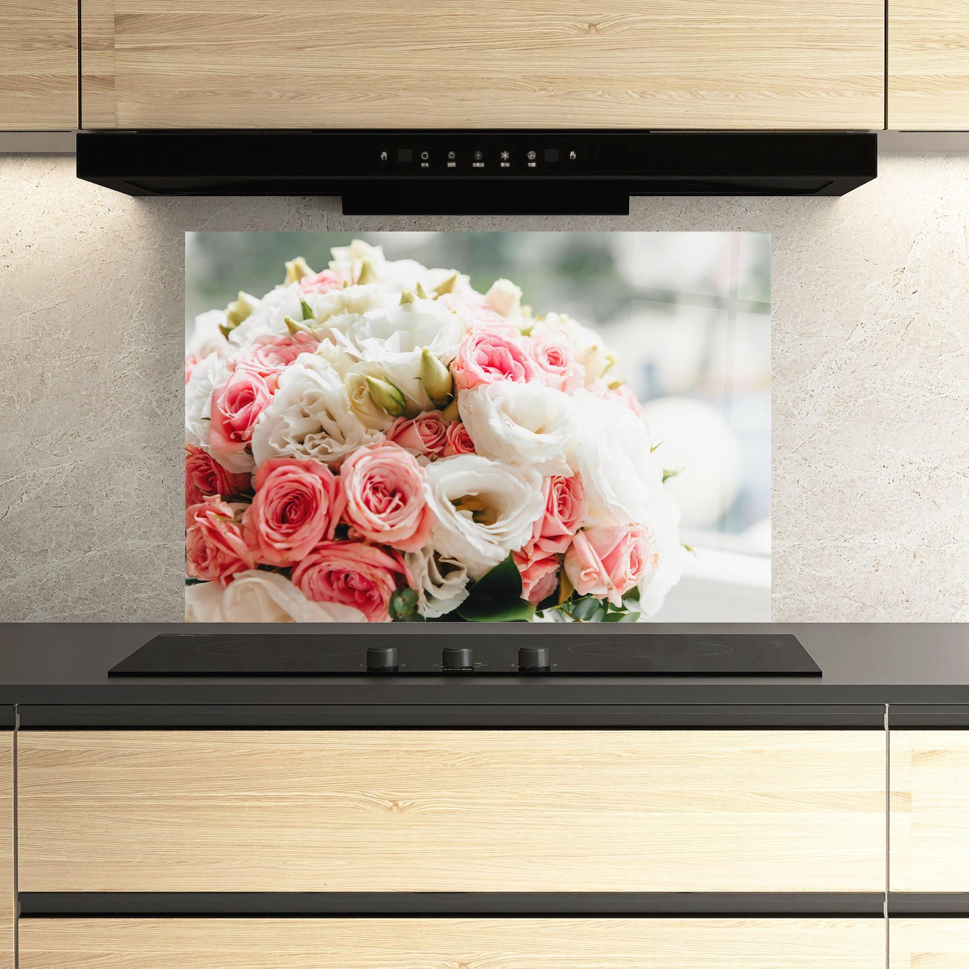 Küchenrückwand Glas Pink Beautiful Bouquet mockup 3