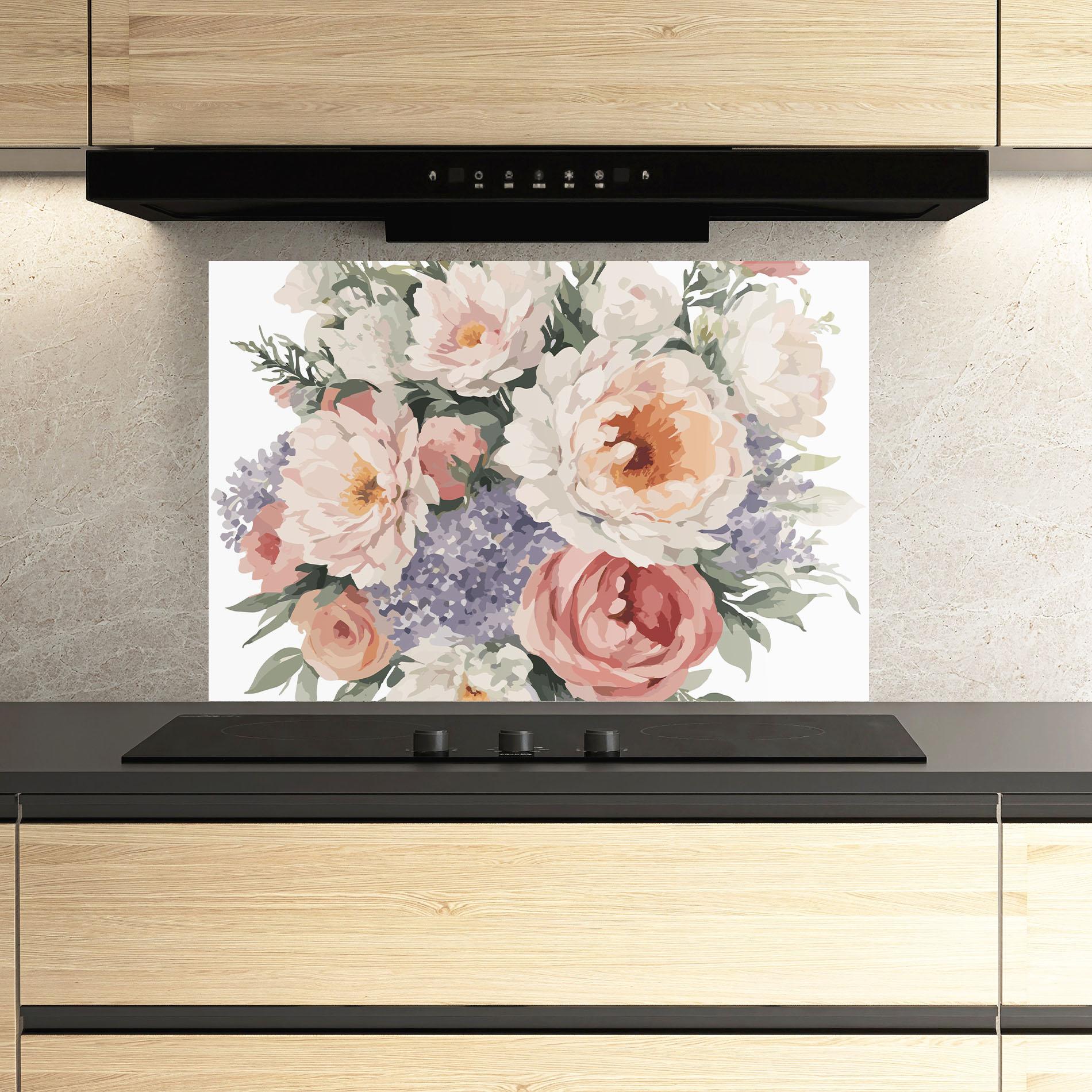 Küchenrückwand Glas Pretty Watercolor Bouquet mockup 3