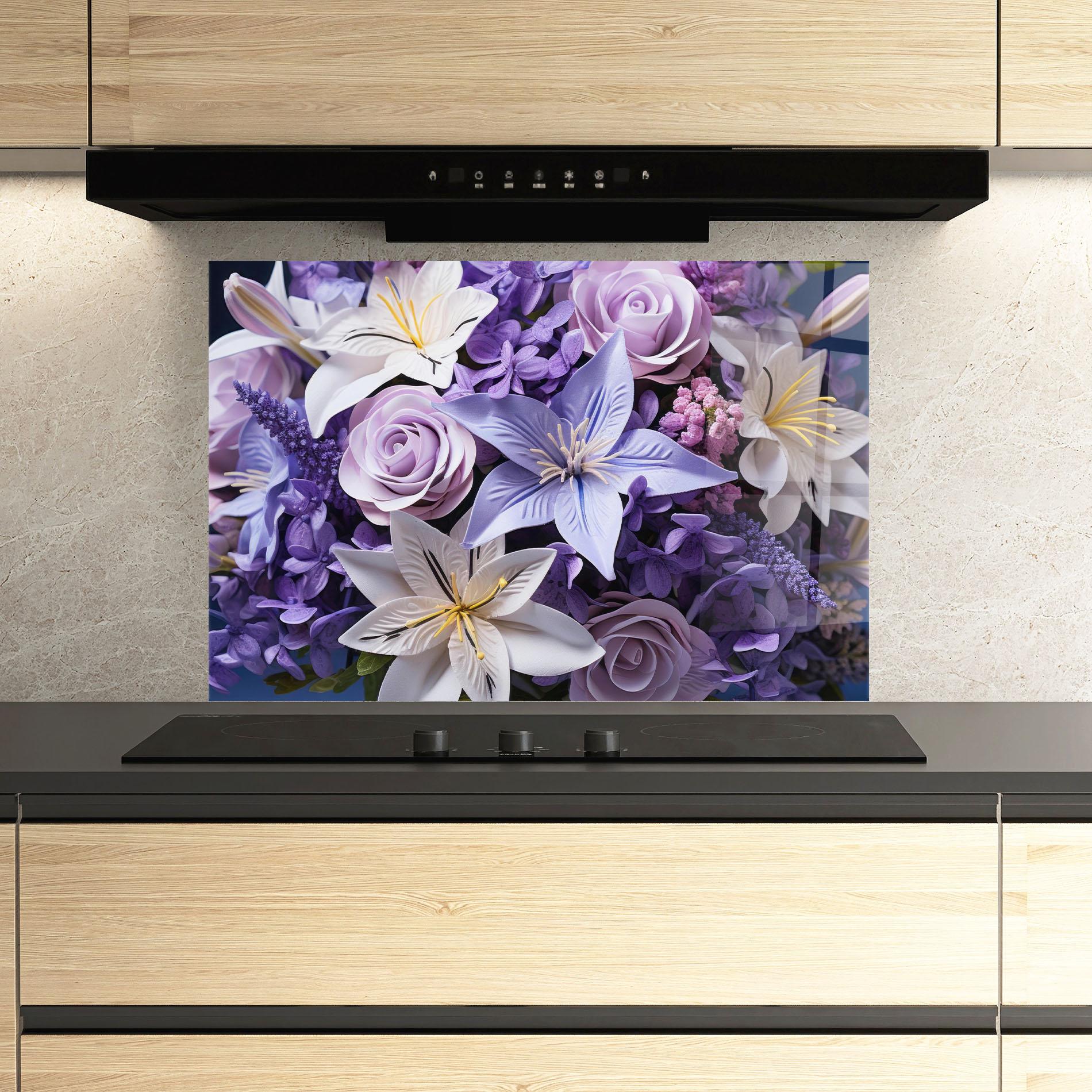 Küchenrückwand Glas Purple Cute Bouquet mockup 3