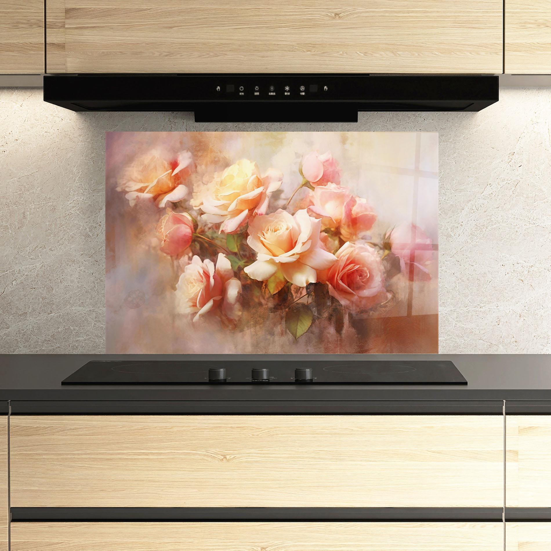 Küchenrückwand Glas Roses Bouquet Painting mockup 3