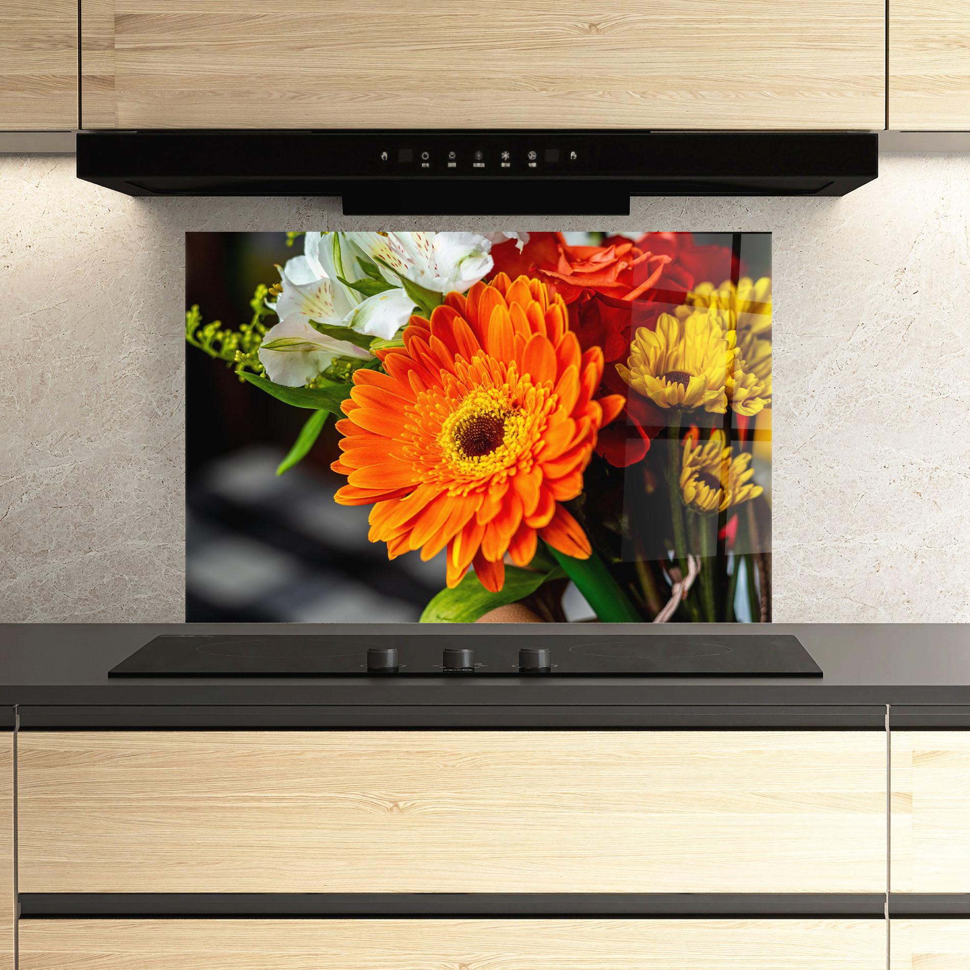 Küchenrückwand Glas Strong Orange Bouquet mockup 3