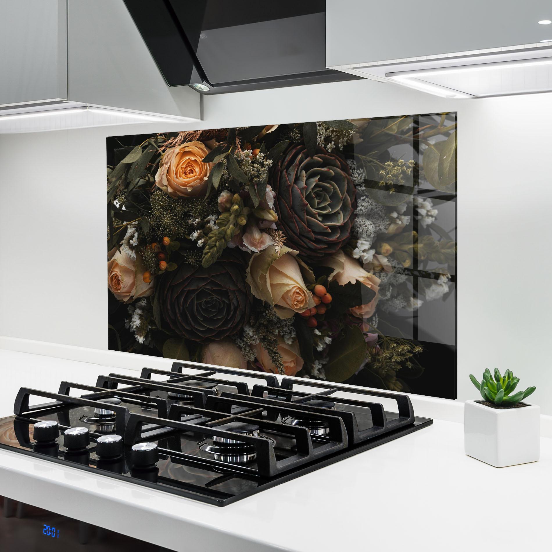 Küchenrückwand Glas Luxurious Black Bouquet mockup 6
