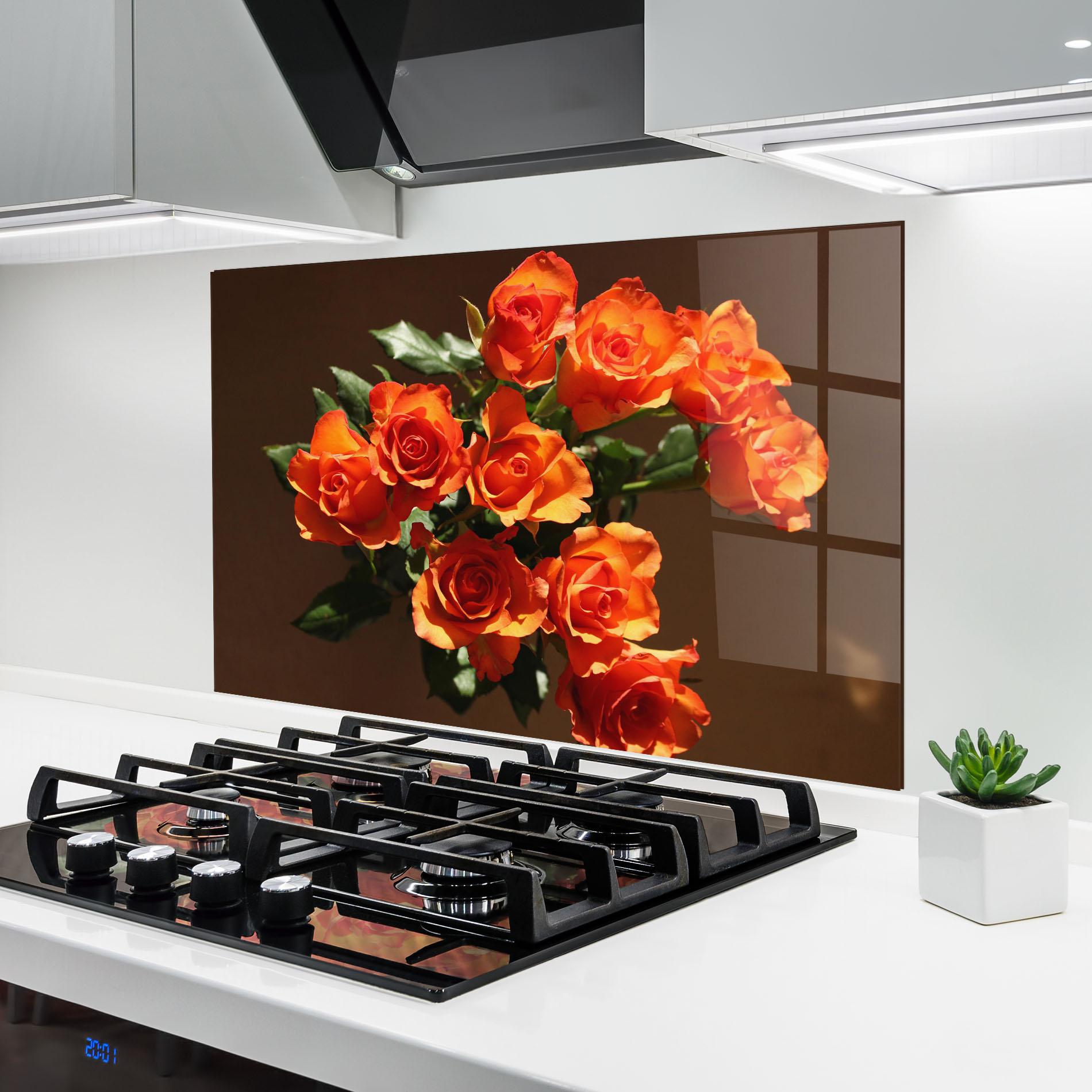 Küchenrückwand Glas Orange Roses Bouquet mockup 6
