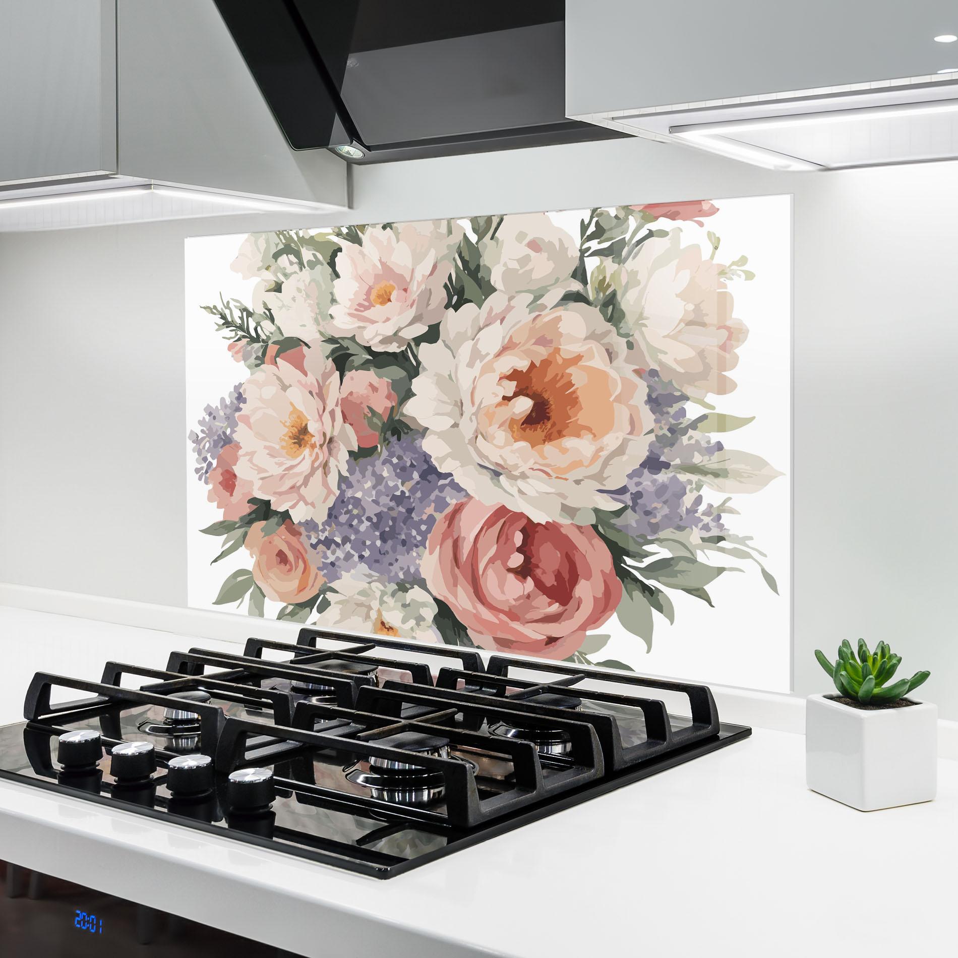 Küchenrückwand Glas Pretty Watercolor Bouquet mockup 6