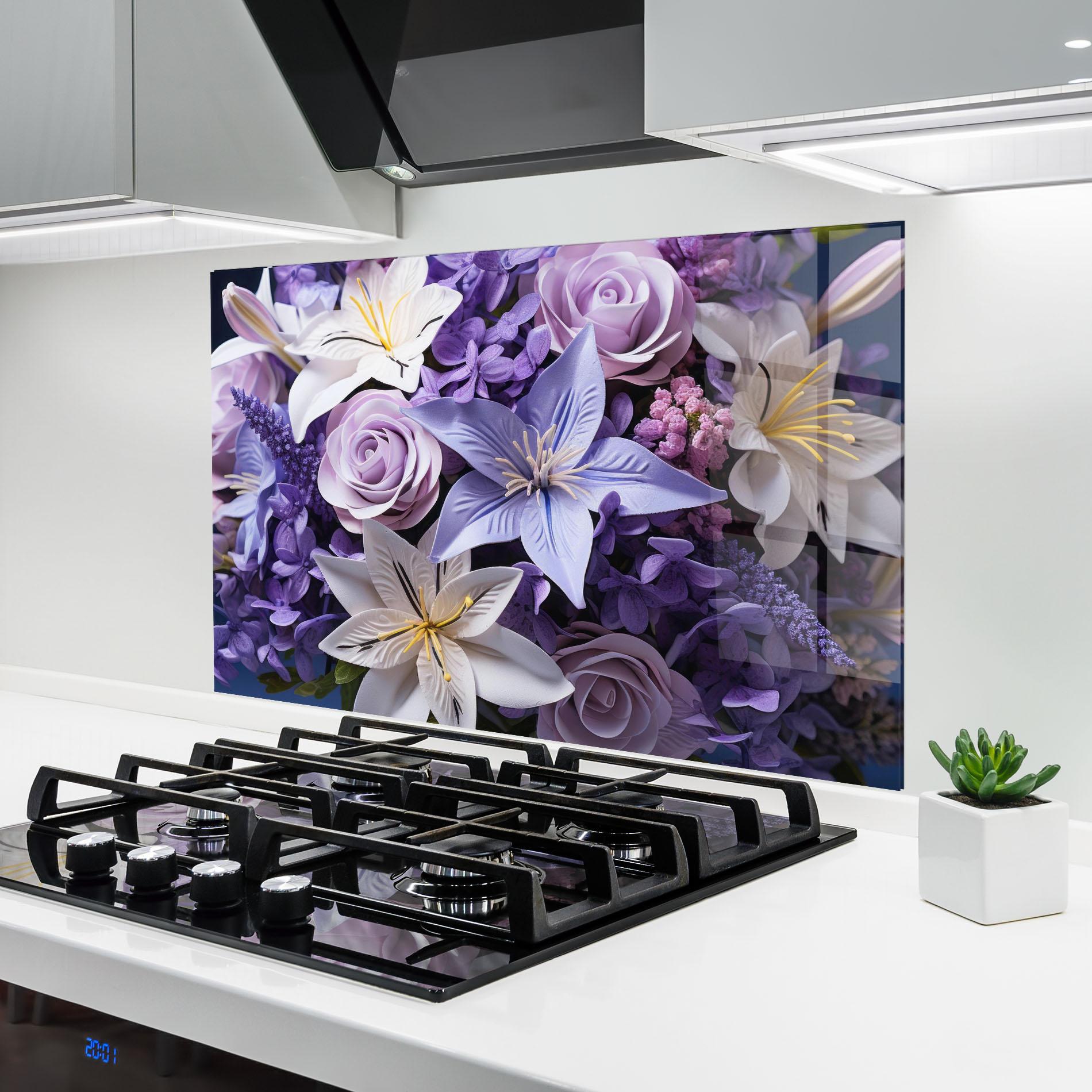 Küchenrückwand Glas Purple Cute Bouquet mockup 6