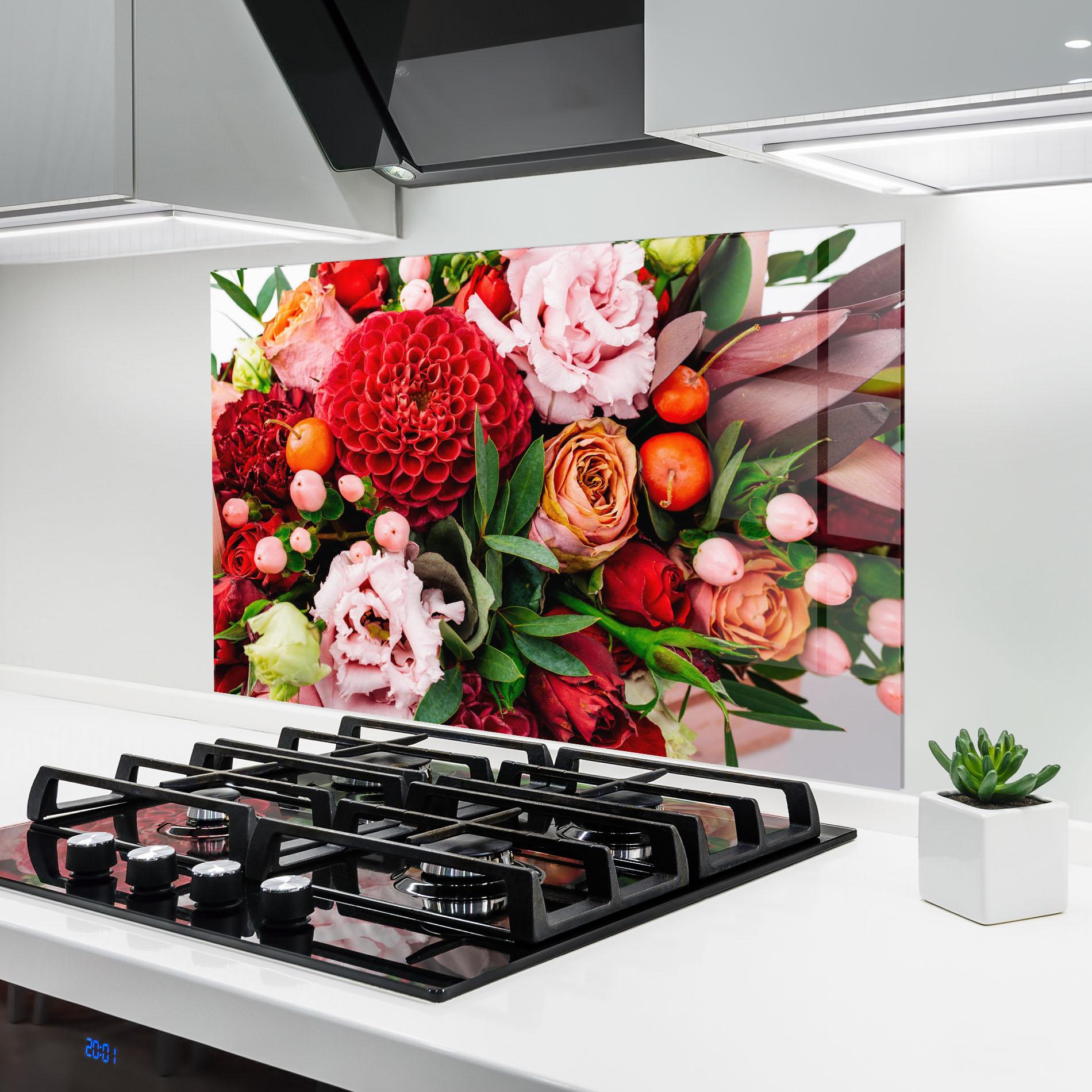 Küchenrückwand Glas Red Orange Bouquet mockup 6